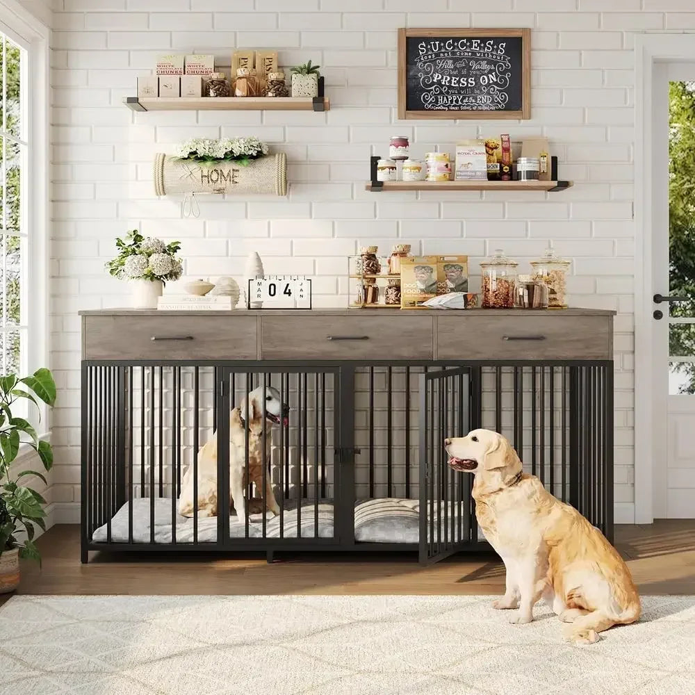 Sturdy Wooden Indoor Dog Kennel With Three Doors