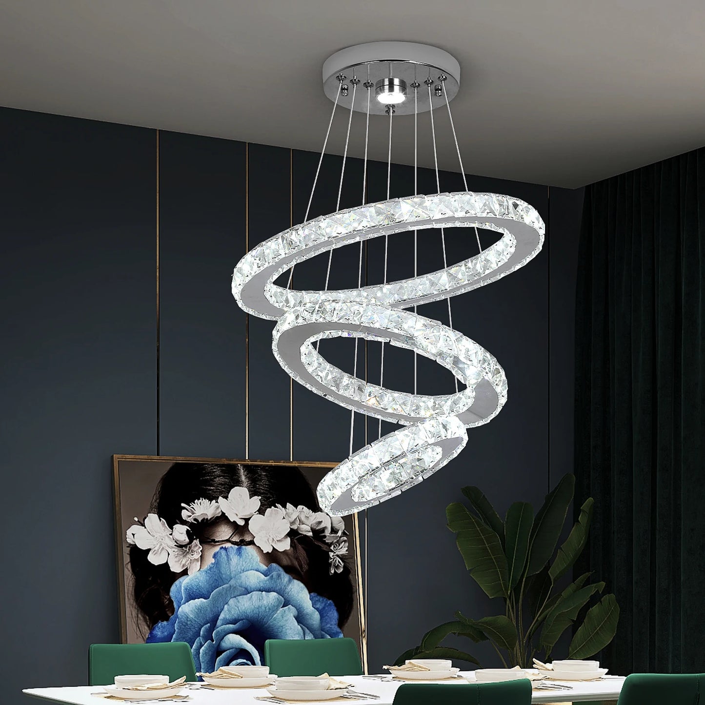 GreeLustr Modern Crystal Pendant Ring Chandelier
