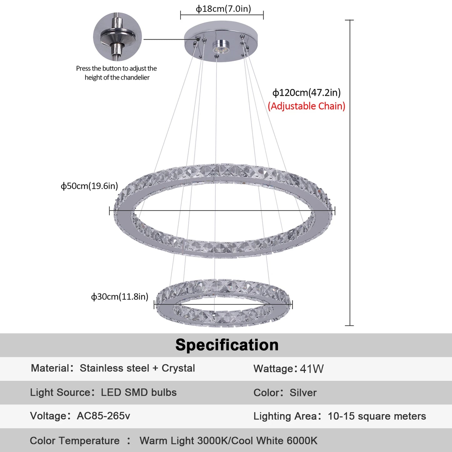 GreeLustr Modern Rings Led Pendant Light Crystal Chandelier