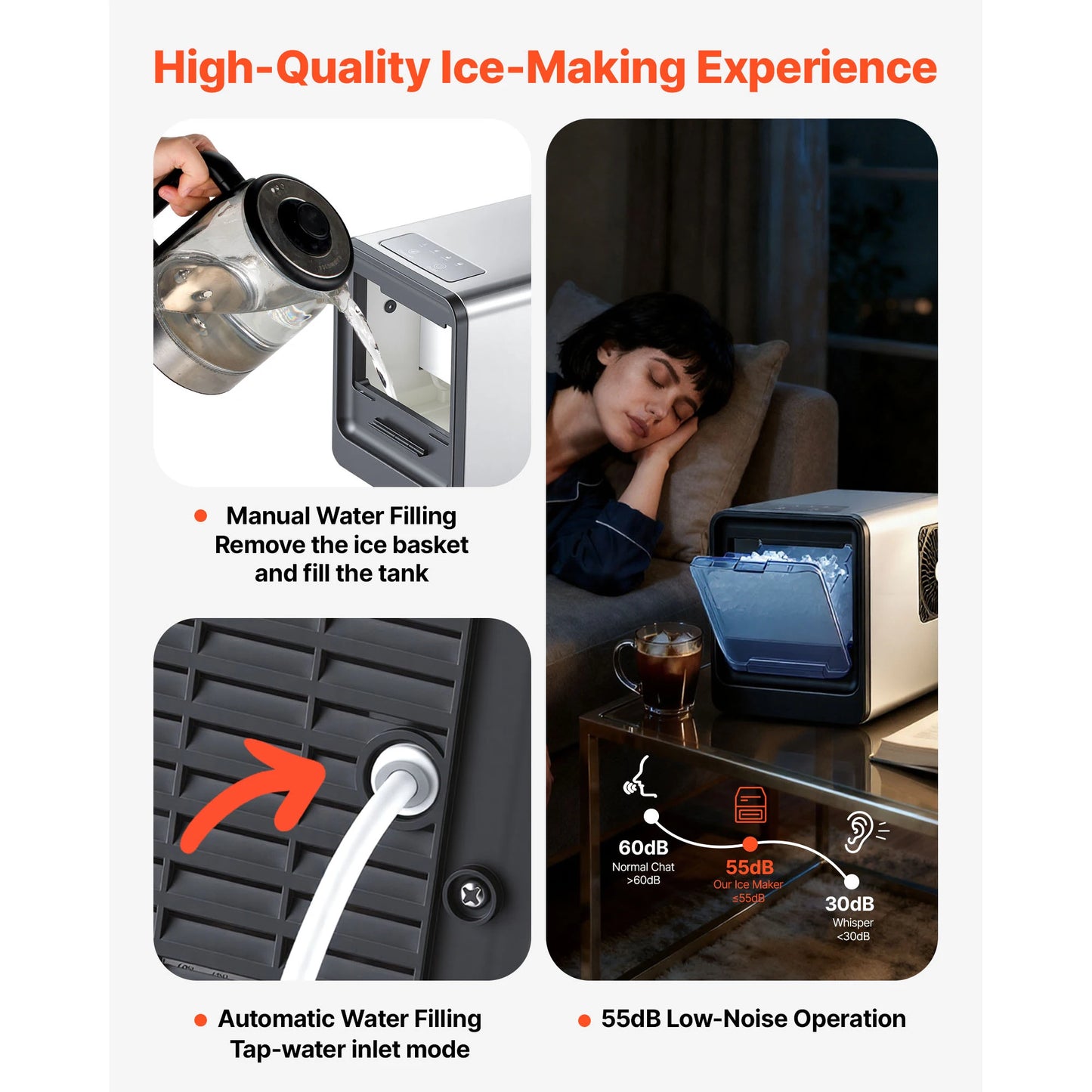 Vevor Countertop Nugget Ice Maker Self Cleaning Portable