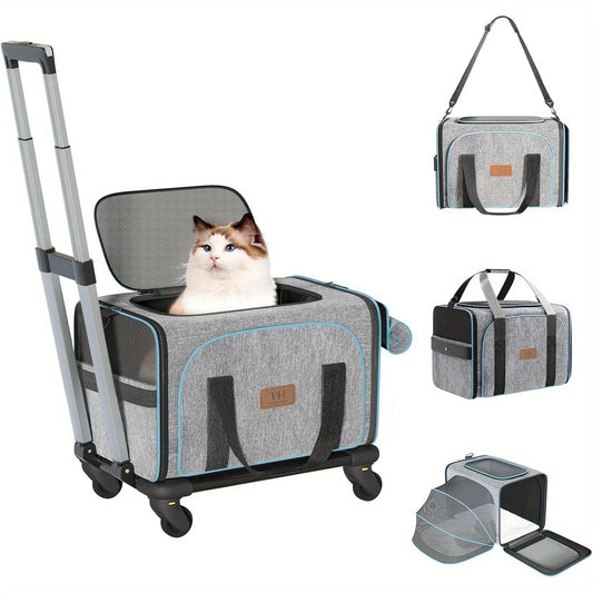 Wheeled Cat Cage Expandable Travel Crate for Pets