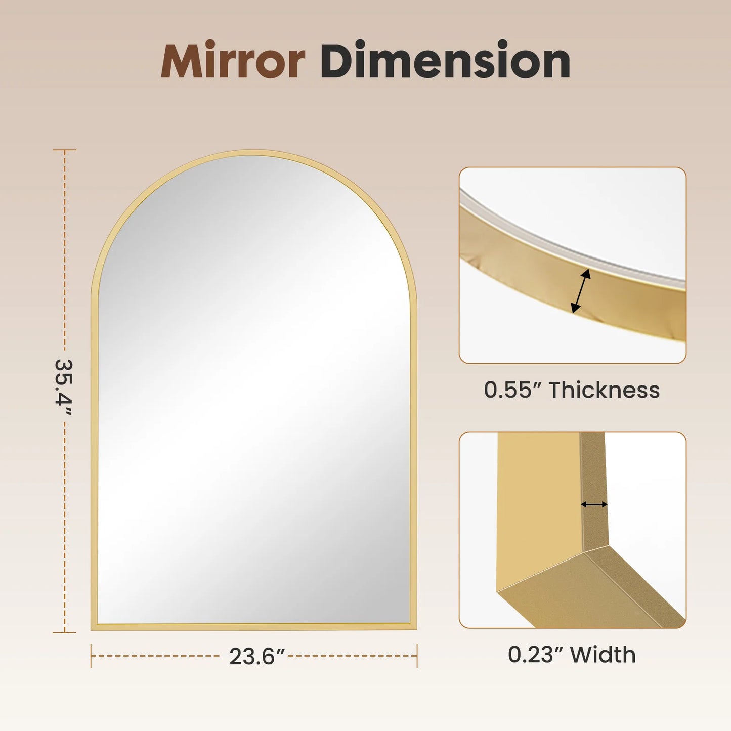 JHK Arched Metal Framed Bathroom Mirror For Wall Hanging