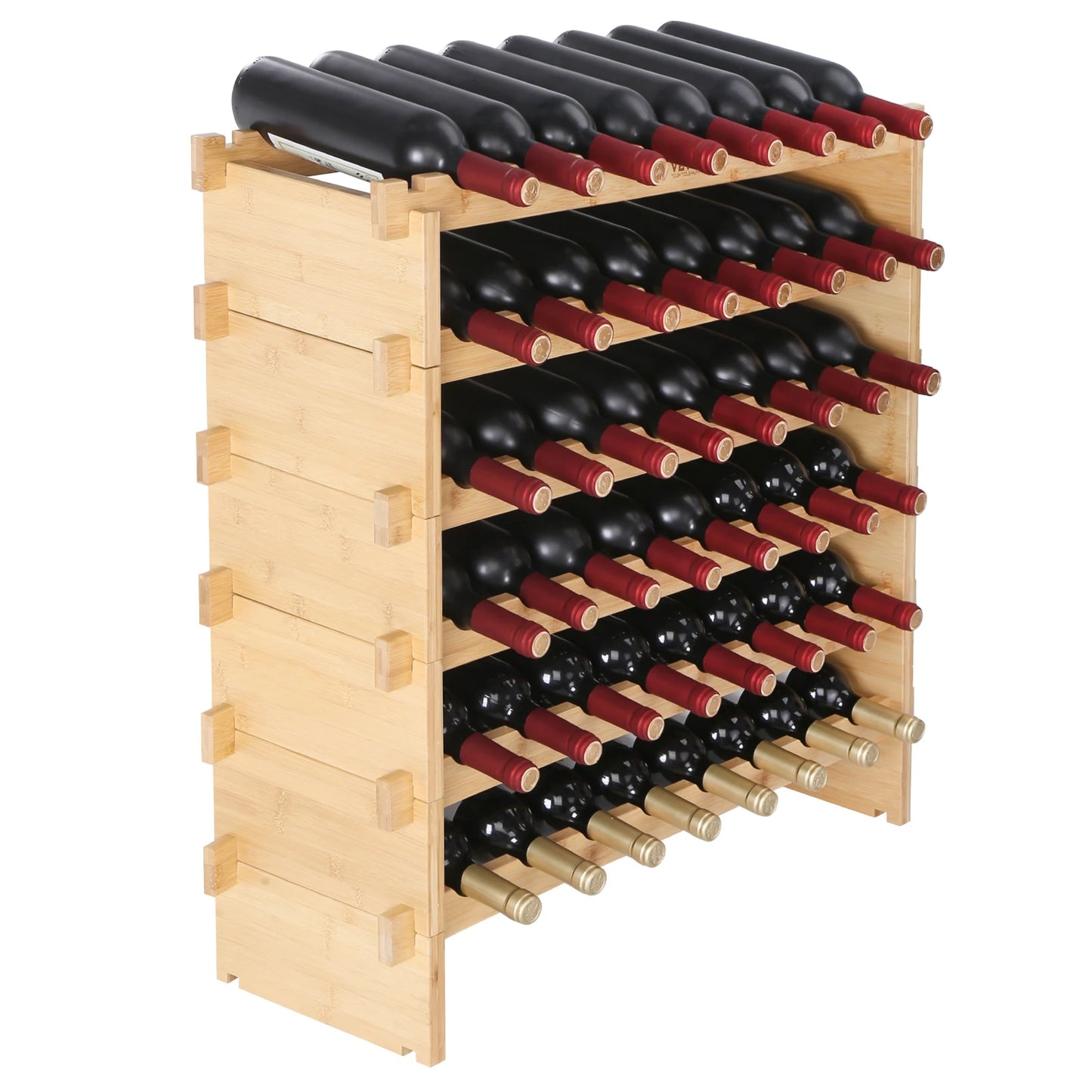 SucceBuy Bamboo 8 Tier Stackable Wine Rack Free Standing