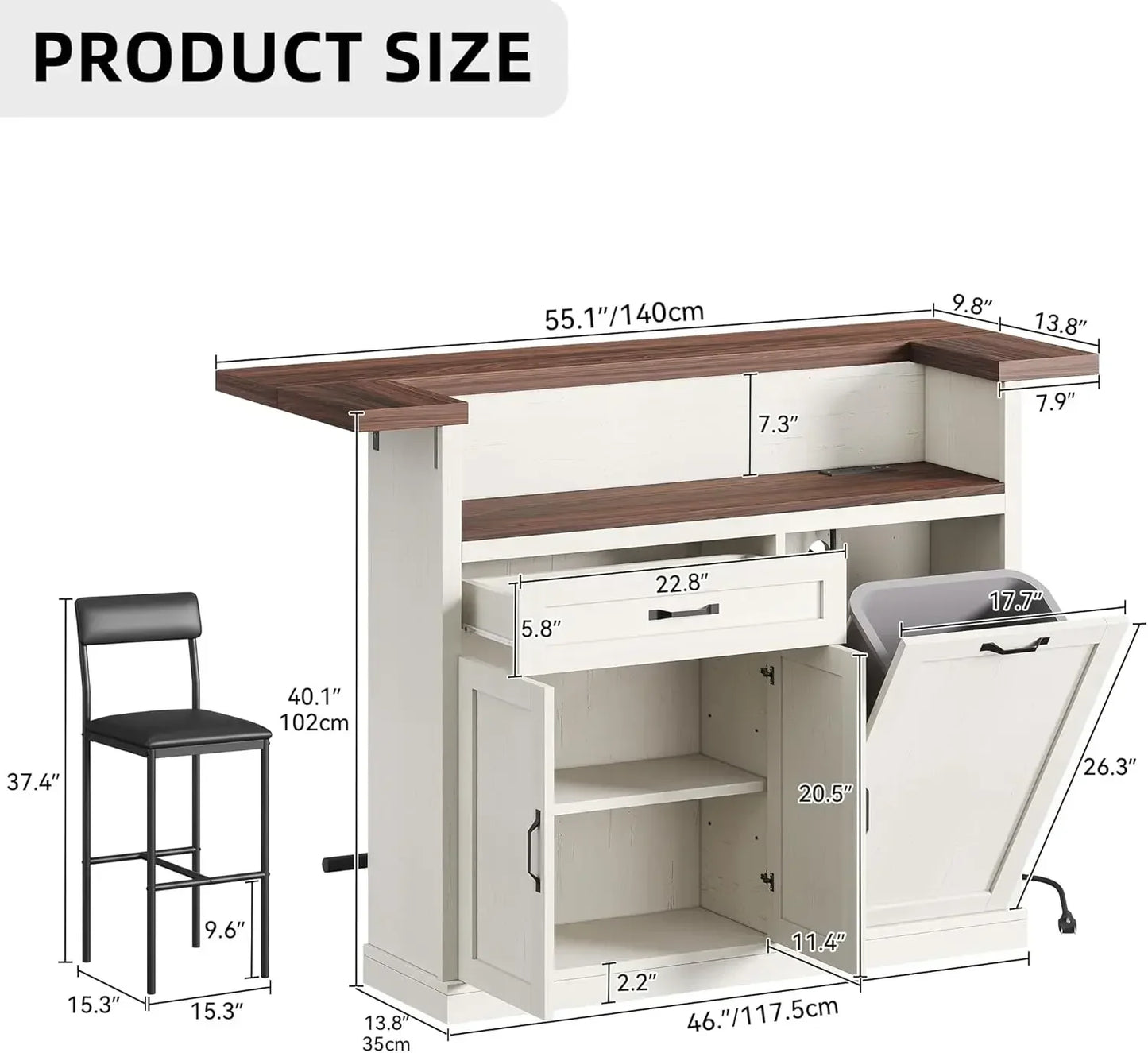 Modern Bar Table With Stools And Drop Leaf Island