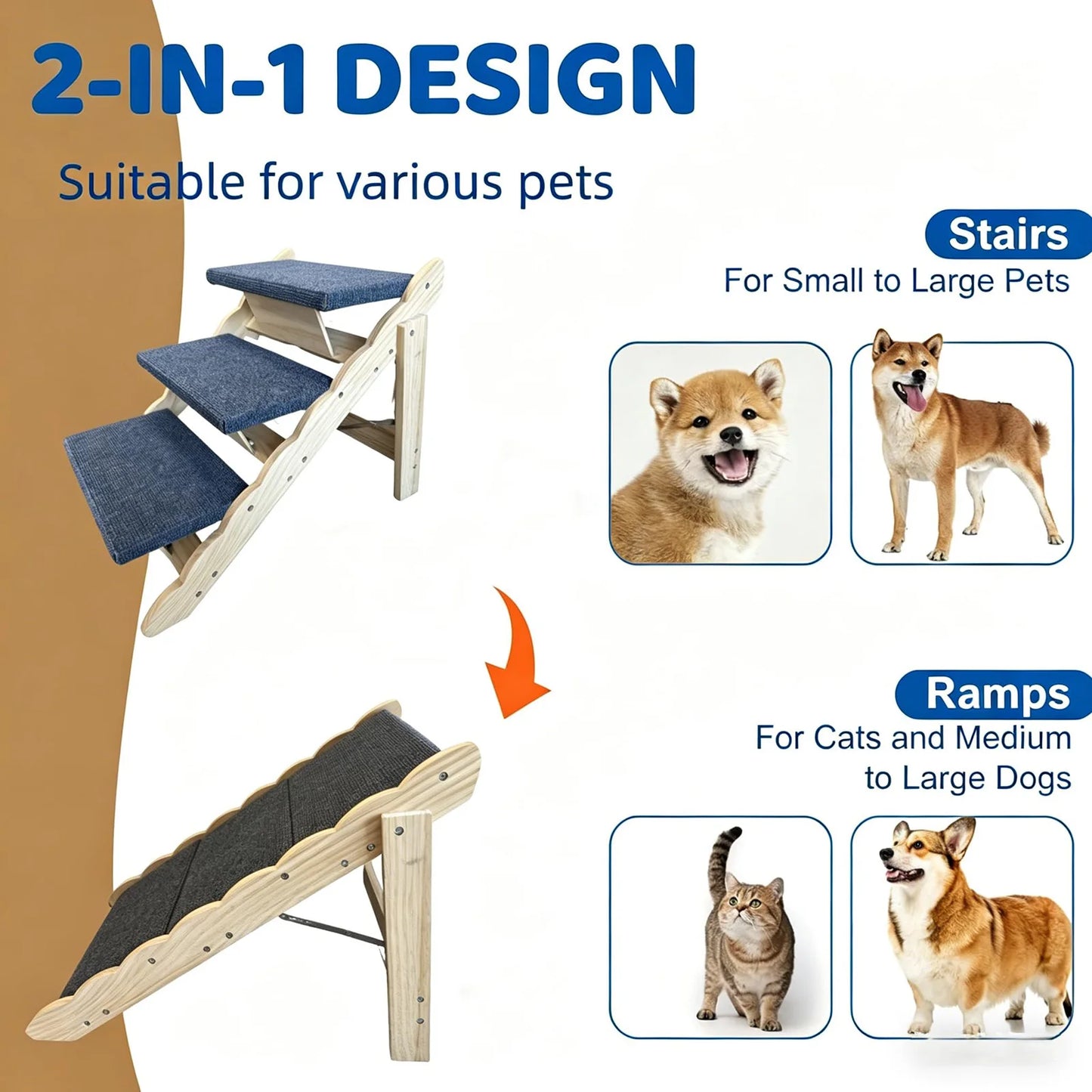 DishyKooker 2 In 1 Wooden Pet Stairs And Folding Ramp
