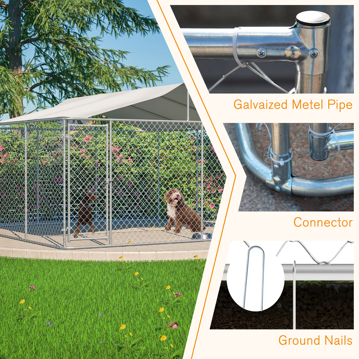 Heavy Duty Galvanized Steel Outdoor Dog Kennel With Cover