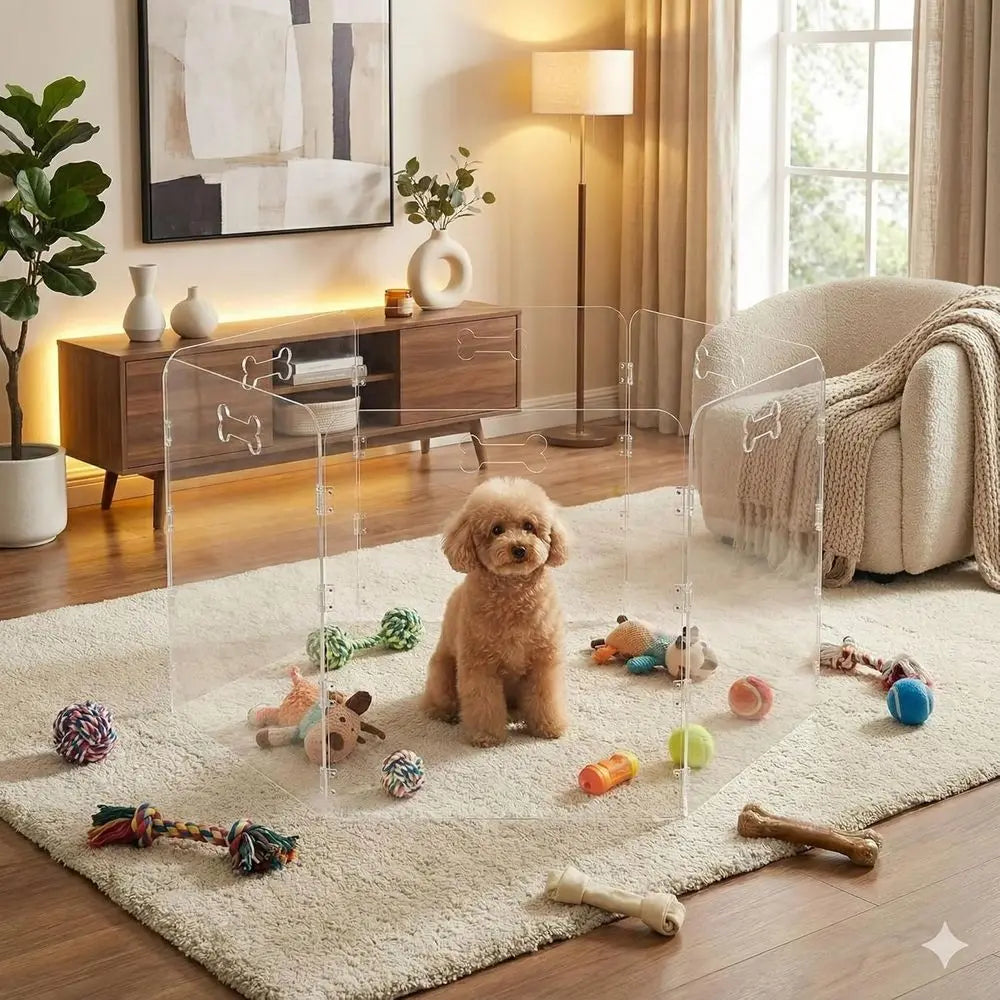 Clear Acrylic Indoor Dog Playpen With Retractable Door