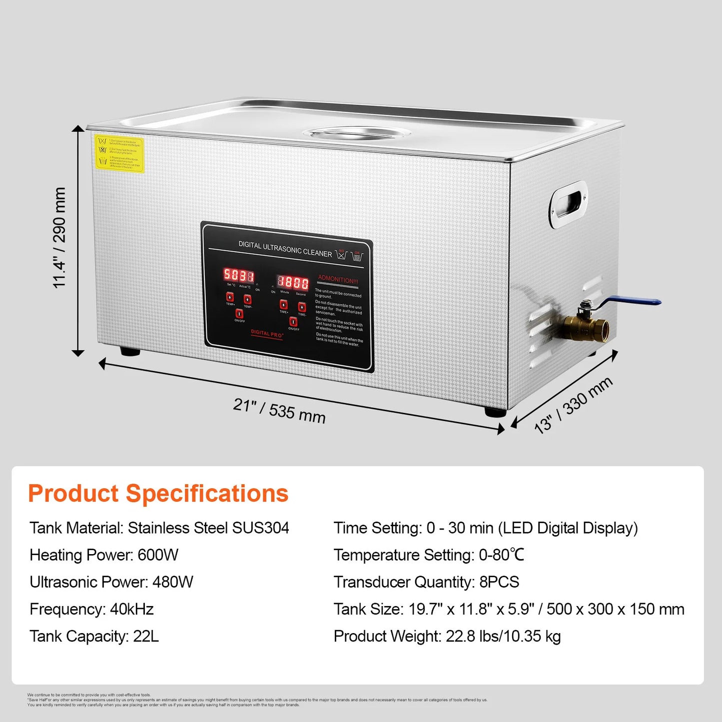 SucceBuy Ultrasonic Cleaner Stainless Steel Portable