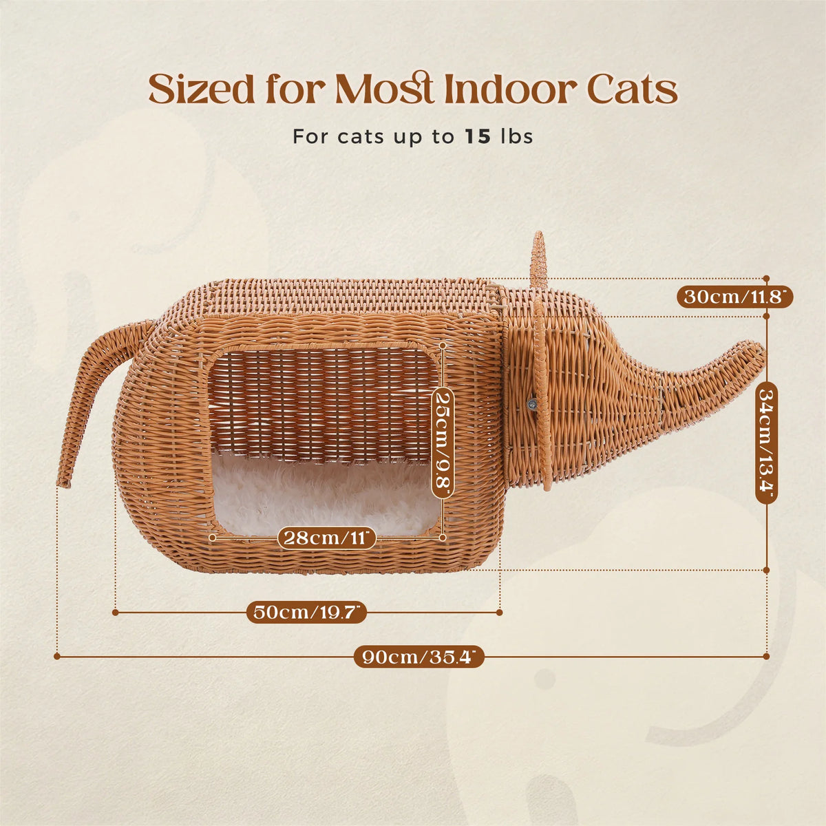 Pawz Road Elephant Wicker Cat Bed With Cushion