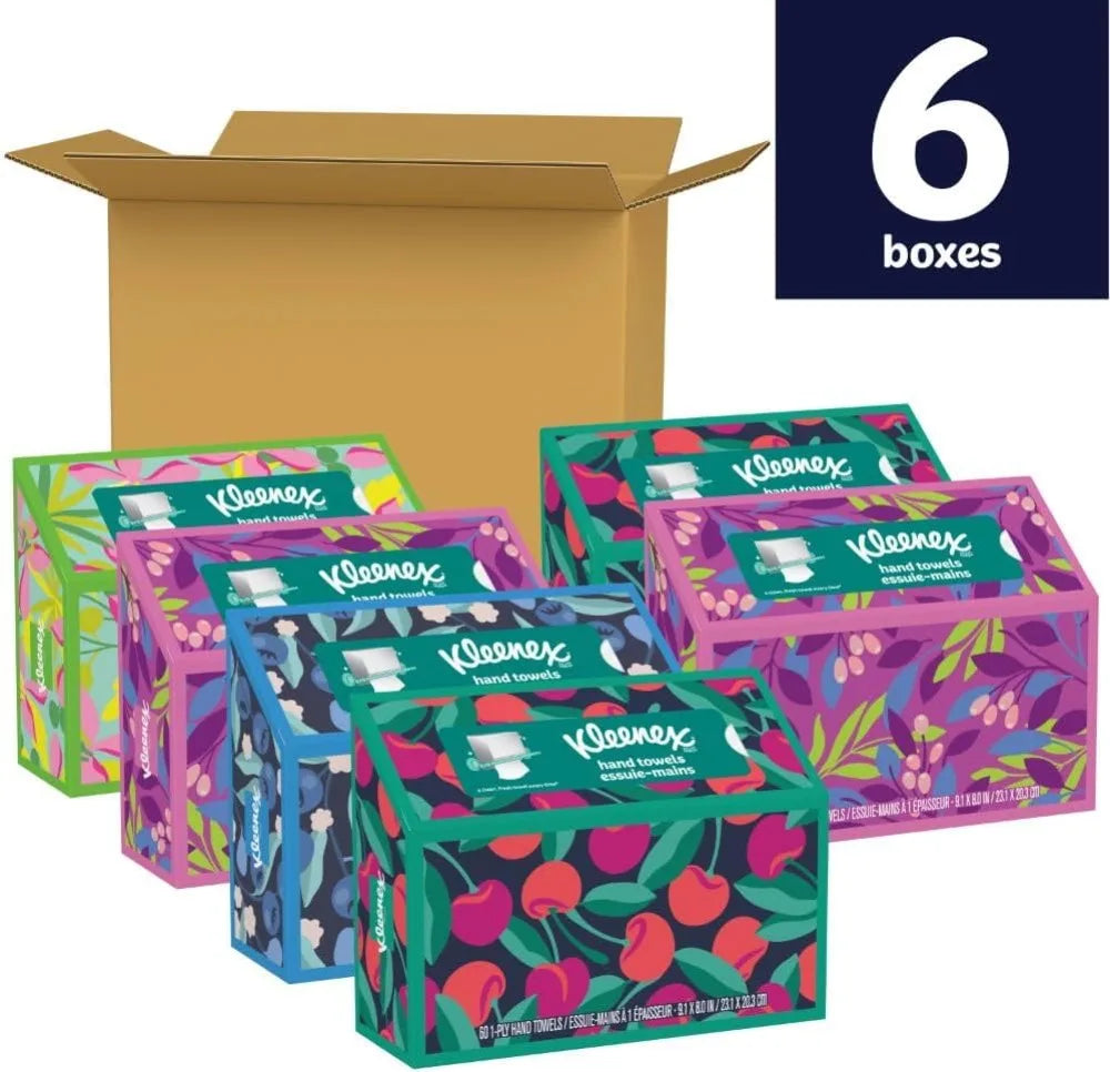 Disposable Paper Hand Towels, 6 Boxes, 60 Tissues per Box (360 Total), Soft & Absorbent, Fragrance Free