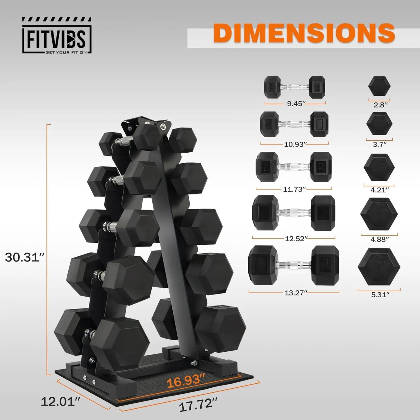 Rubber Coated Dumbbell Set With Rack 150 LB