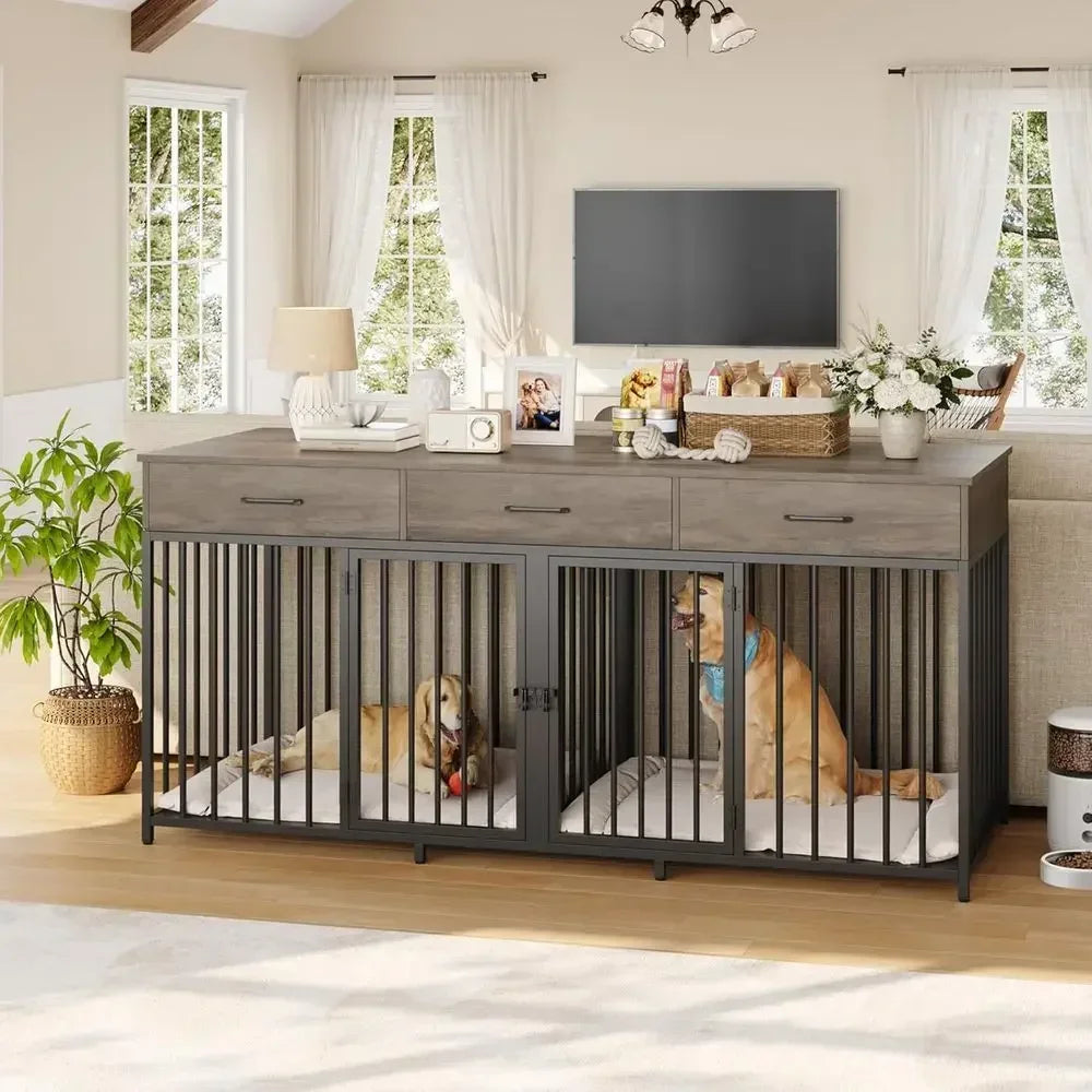 Sturdy Wooden Indoor Dog Kennel With Three Doors