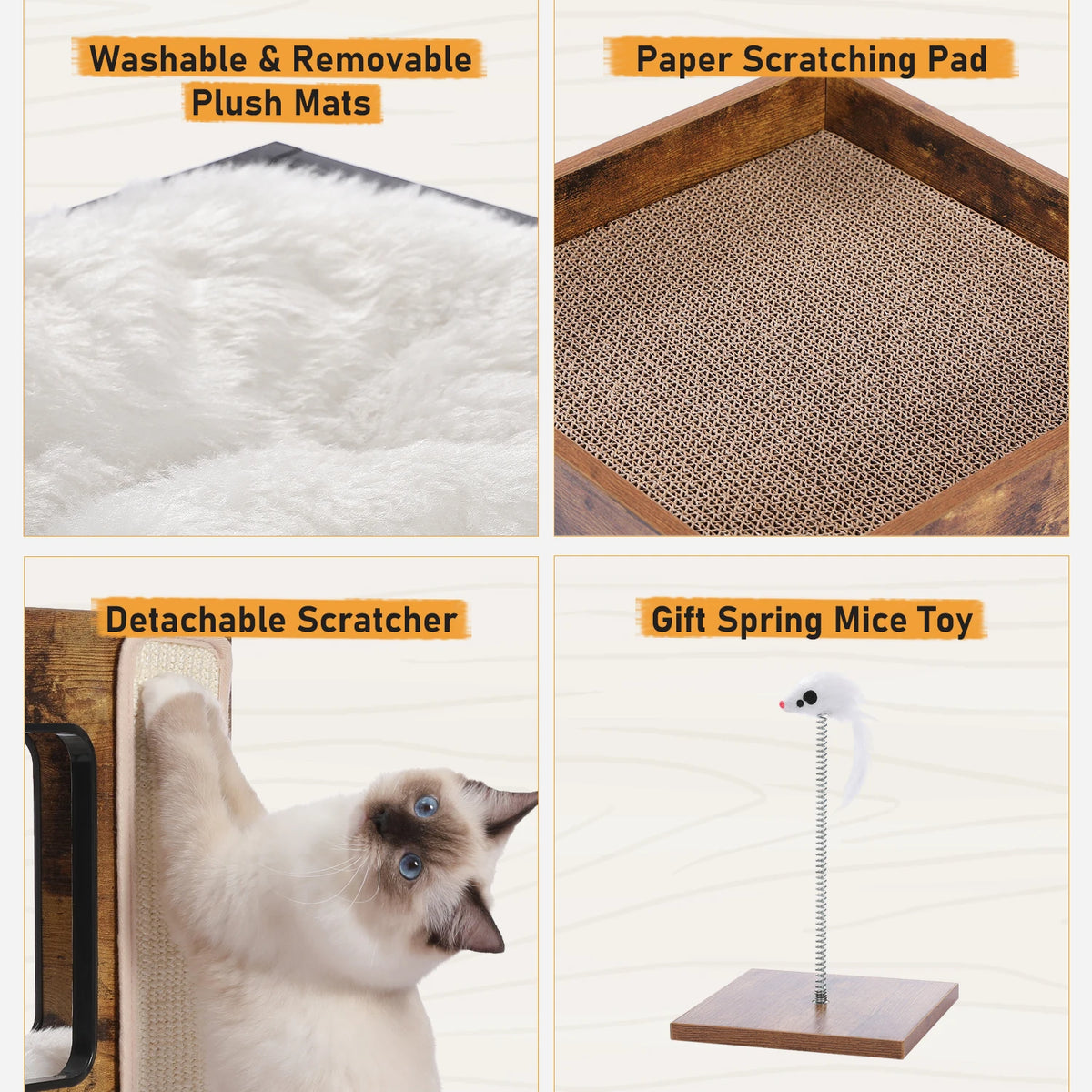 PAWZ Road Wood Cat Condo With Scratching Pad And Mats