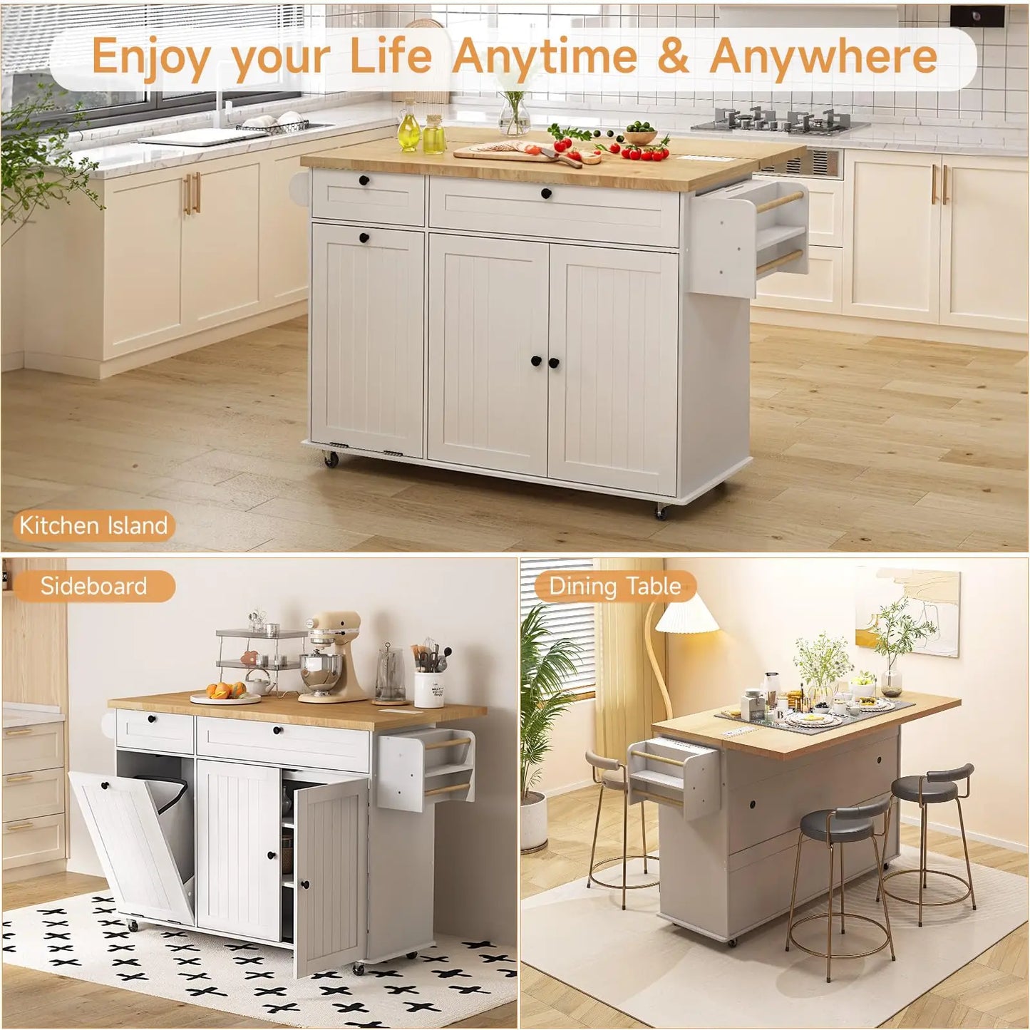 ONBRILL Mobile Kitchen Island With Power Outlet