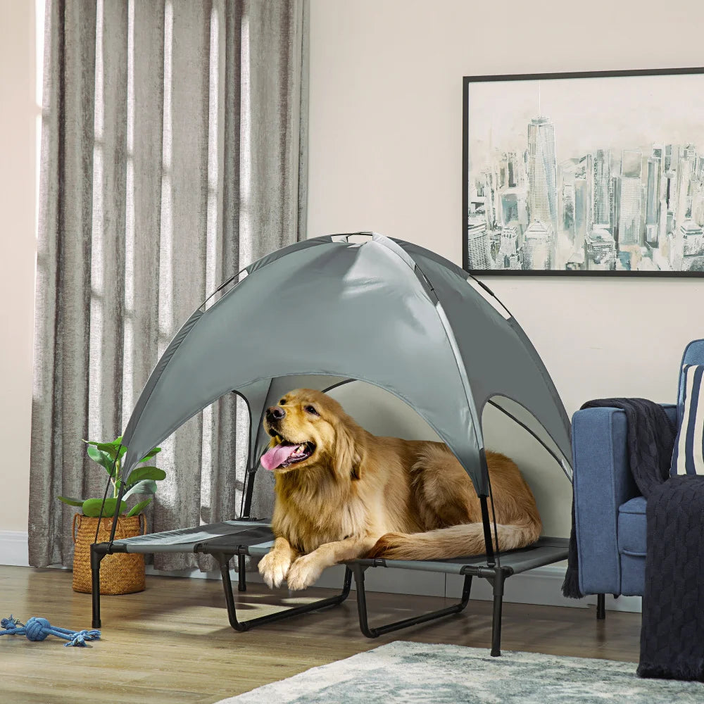 PawHut Elevated Dog Cot Bed With UV Canopy Shade