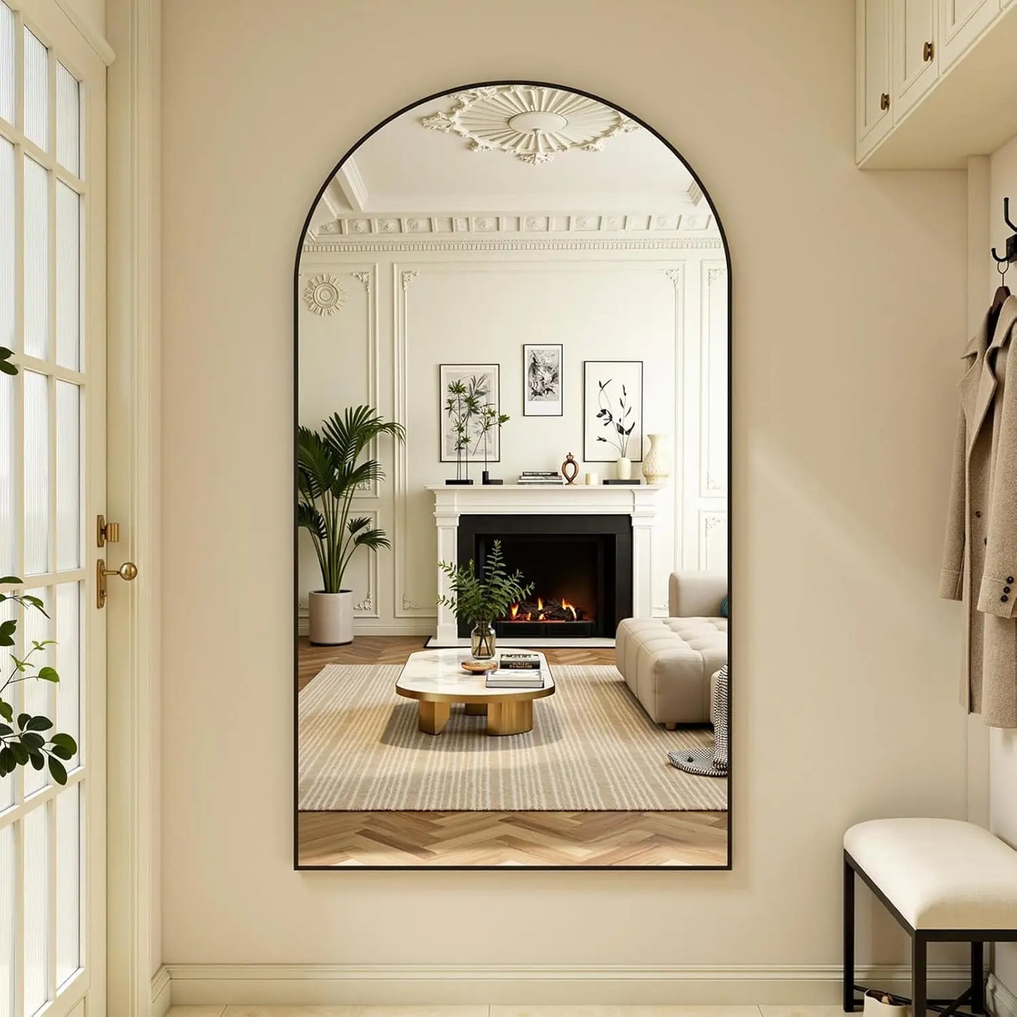 Arched Standing Mirror Shatter Resistant Easy Assembly