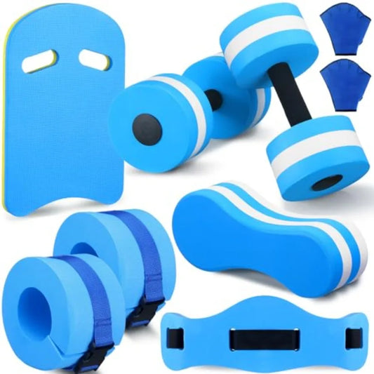 Water Aerobics Set With Foam Dumbbells Kickboard Buoy Gloves
