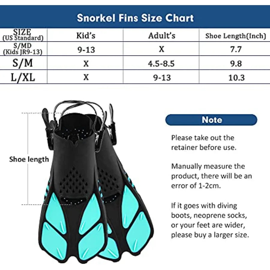 Open Heel Swim Fins Adjustable Snorkel Flippers Mesh Bag