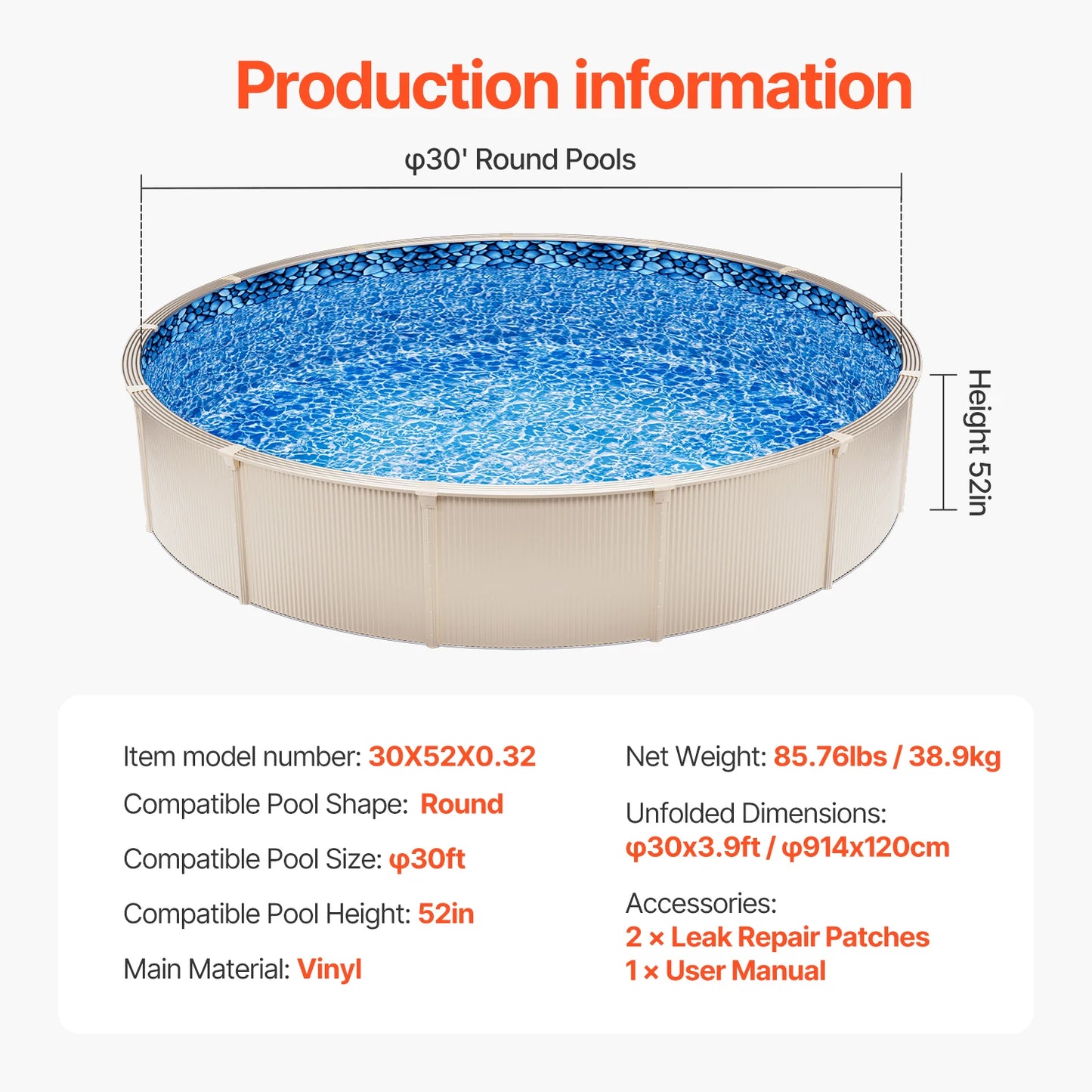 SucceBuy Round Pool Liner Standard Gauge Vinyl Replacement