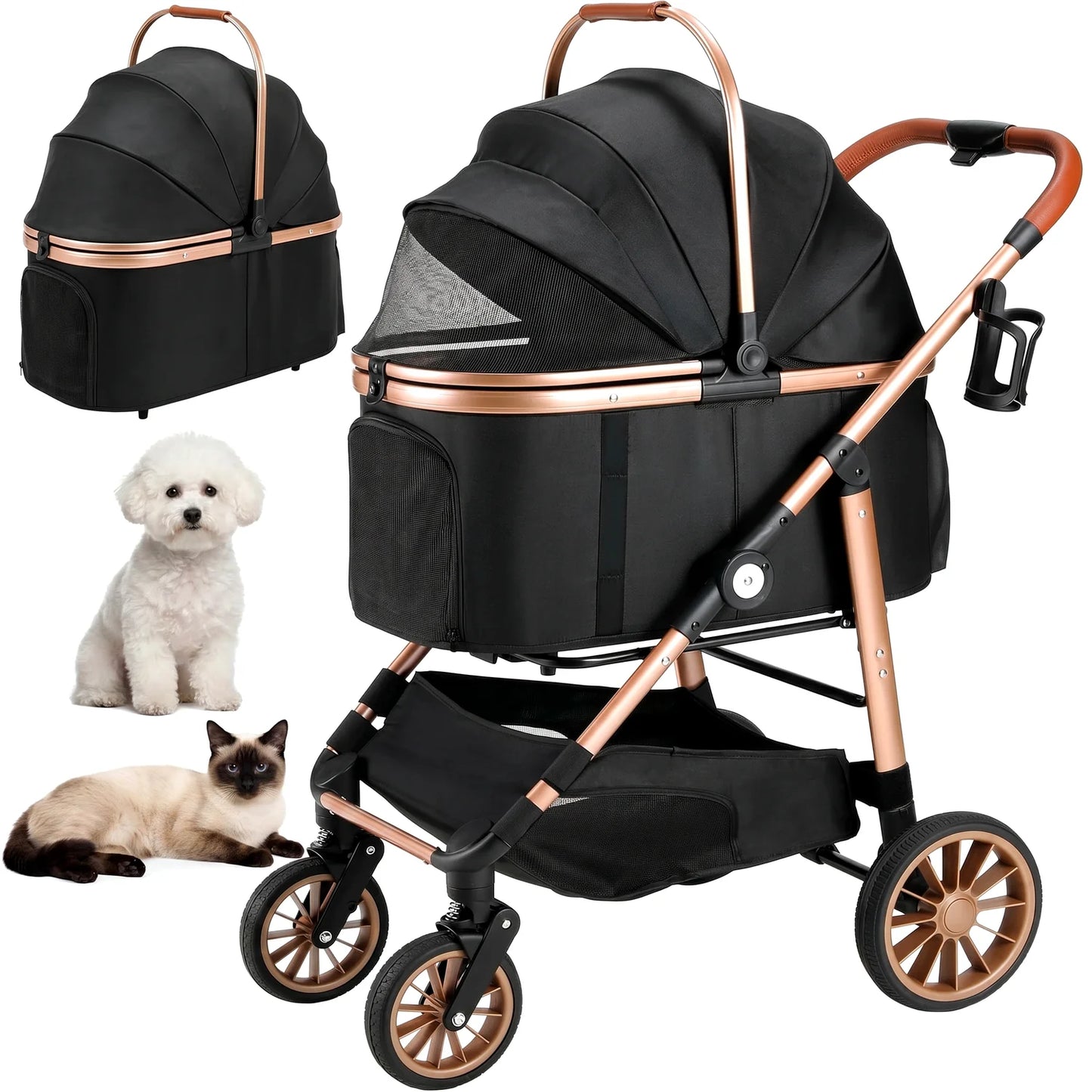 All Terrain Foldable Pet Stroller With Carrier