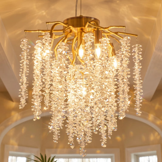 Gold Crystal Tree Chandelier Pendant Light Fixture
