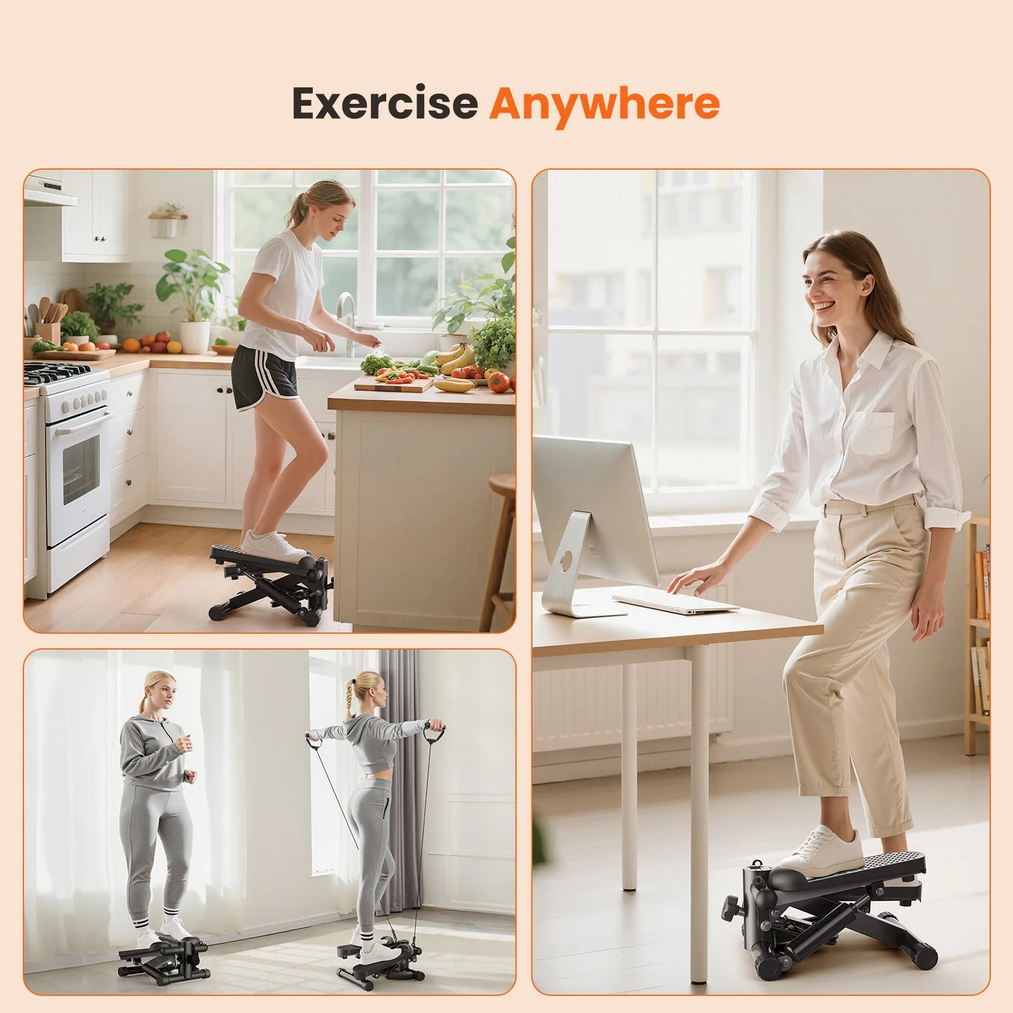 Mini Stepper With Resistance Bands LCD Monitor
