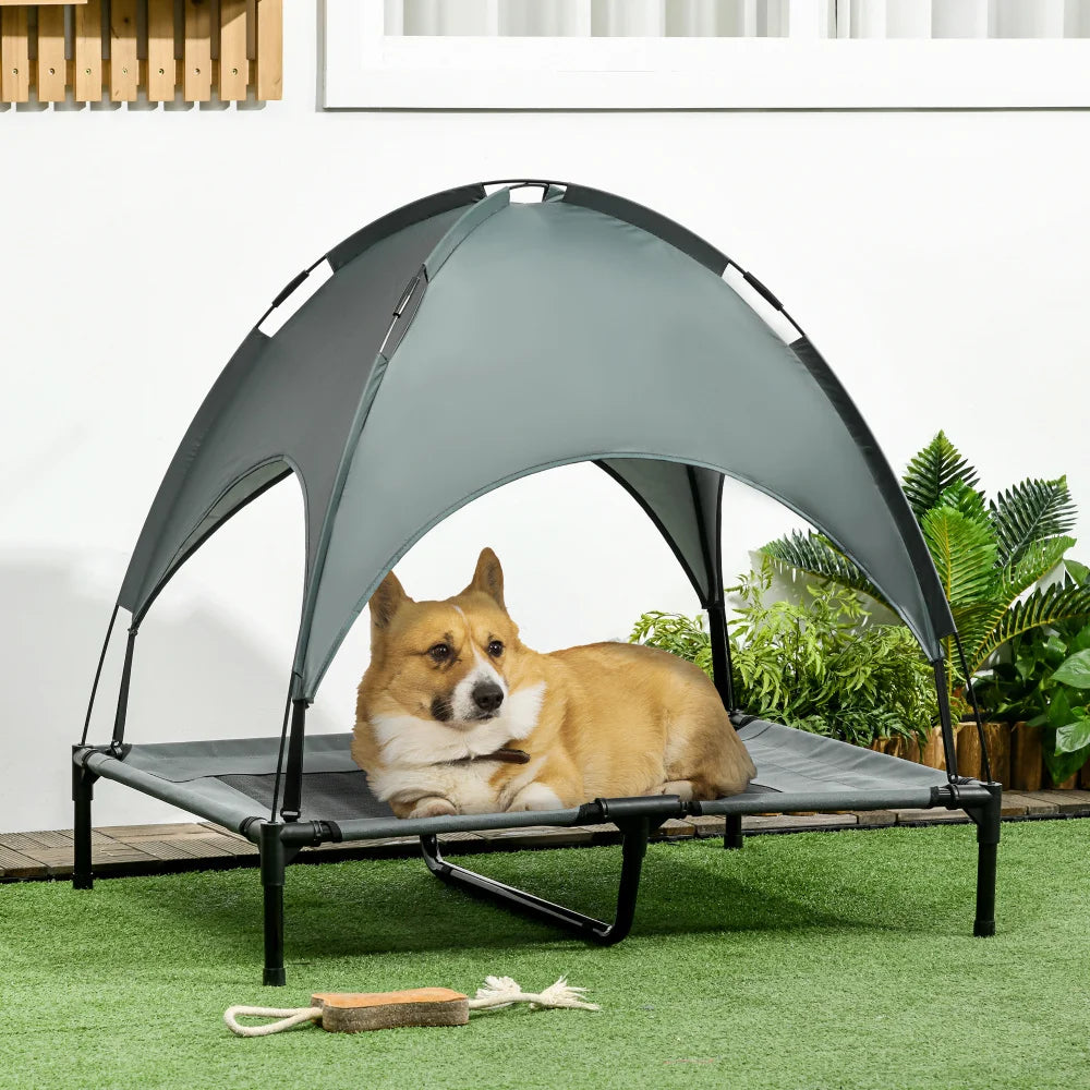PawHut Elevated Portable Dog Cot Bed With UV Canopy