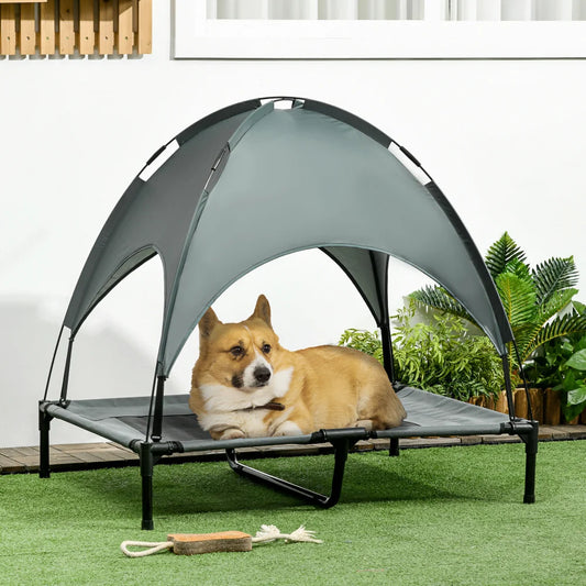 PawHut Elevated Portable Dog Cot Bed With UV Canopy