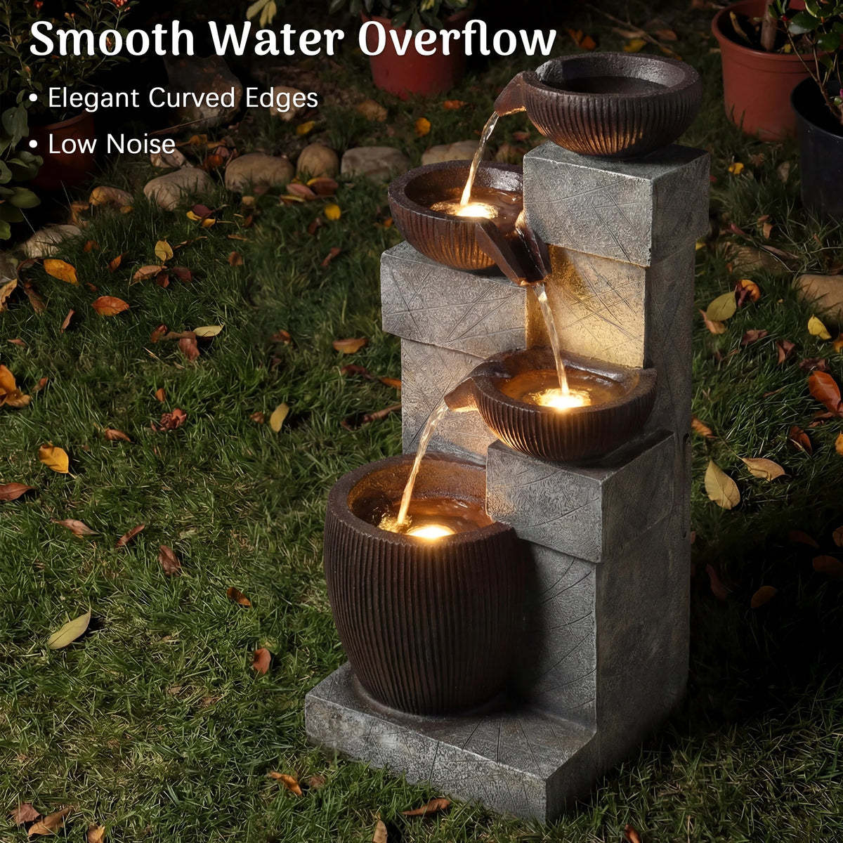 Modern LED Cascading Water Fountain For Patio Garden