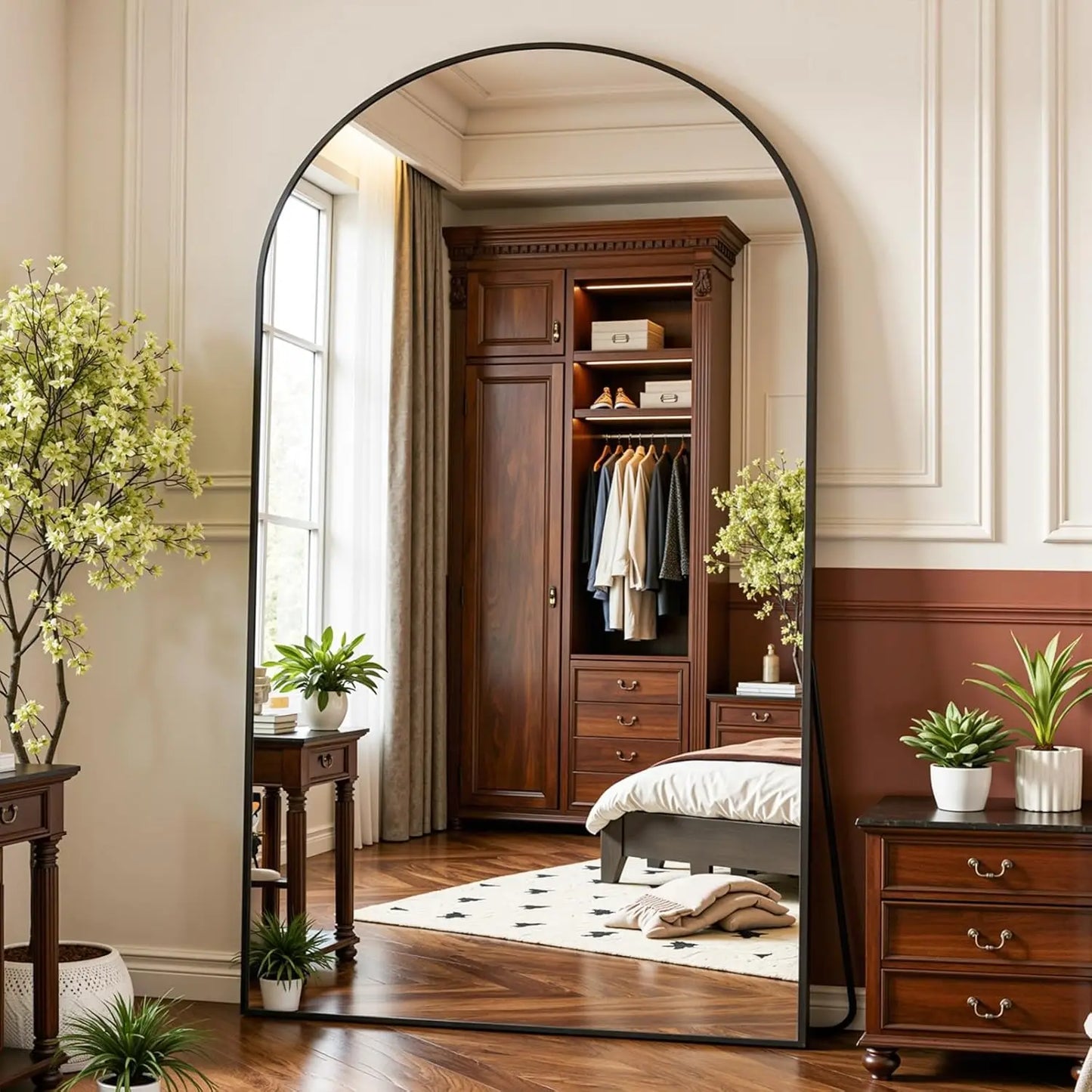 Arched Standing Mirror Shatter Resistant Easy Assembly