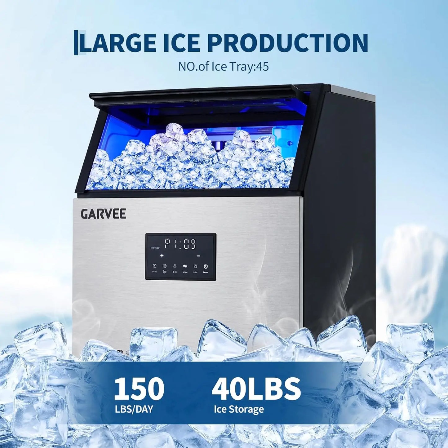 Acekool Commercial Ice Maker Machine Auto Self Cleaning