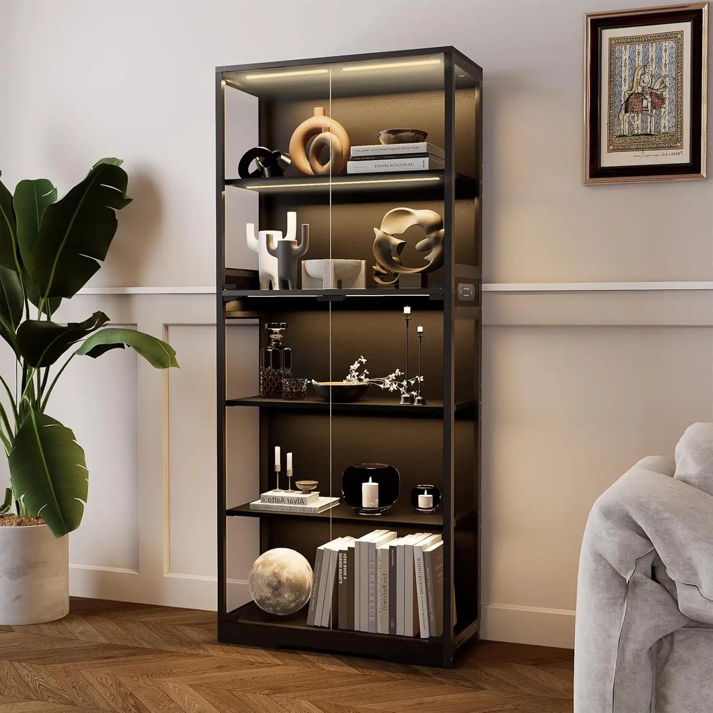 Zhilu 5-Tier Glass Display Cabinet With Led Lights
