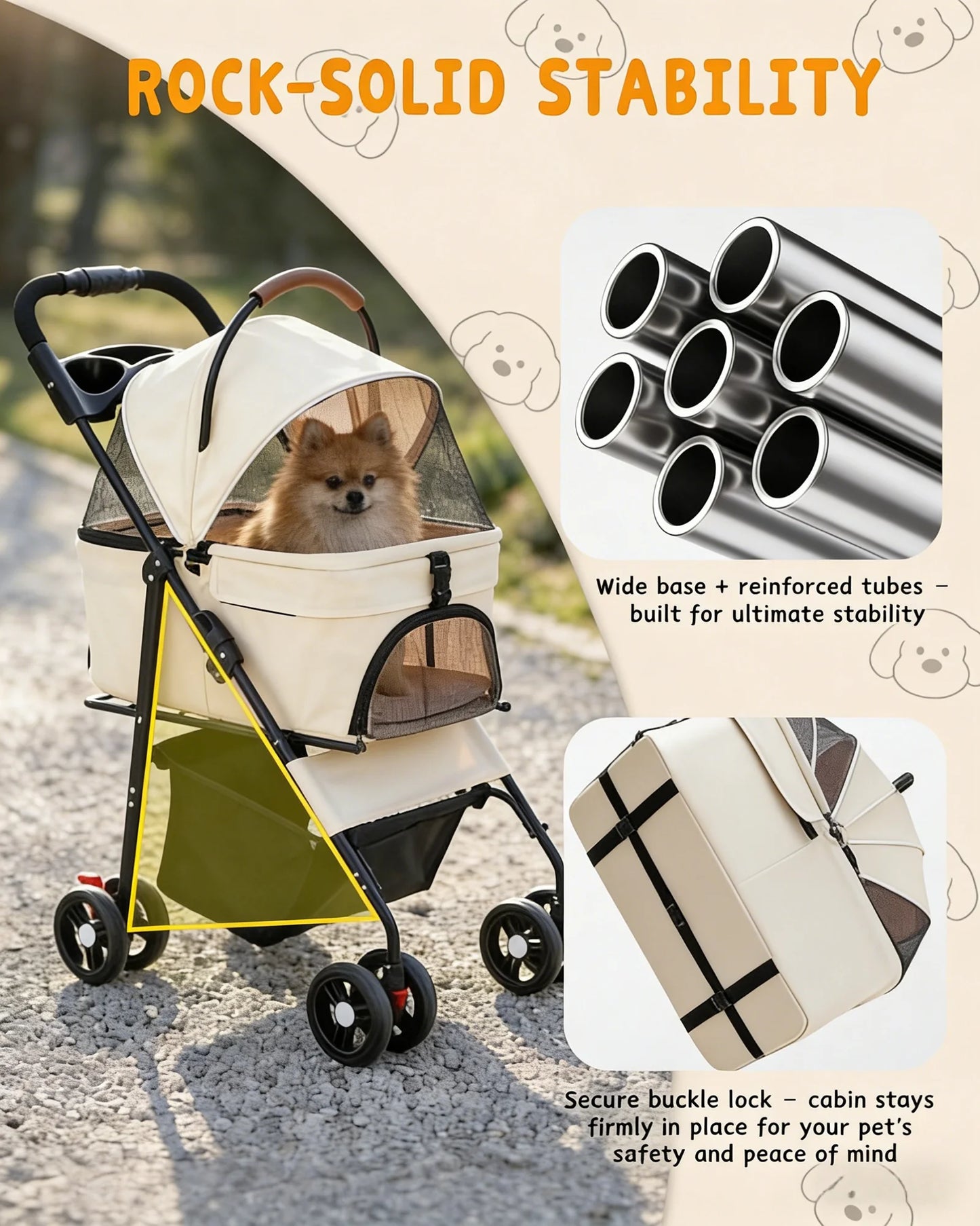 Cabusatly 2in1 Pet Stroller With Removable Carrier