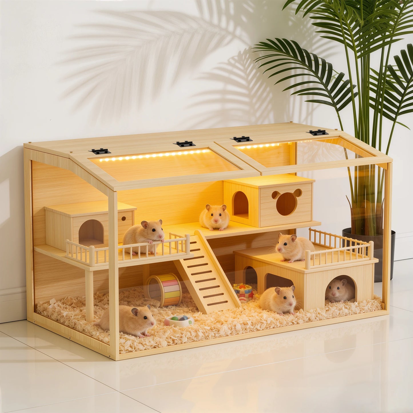 Wooden Hamster Cage With Built In LED Light