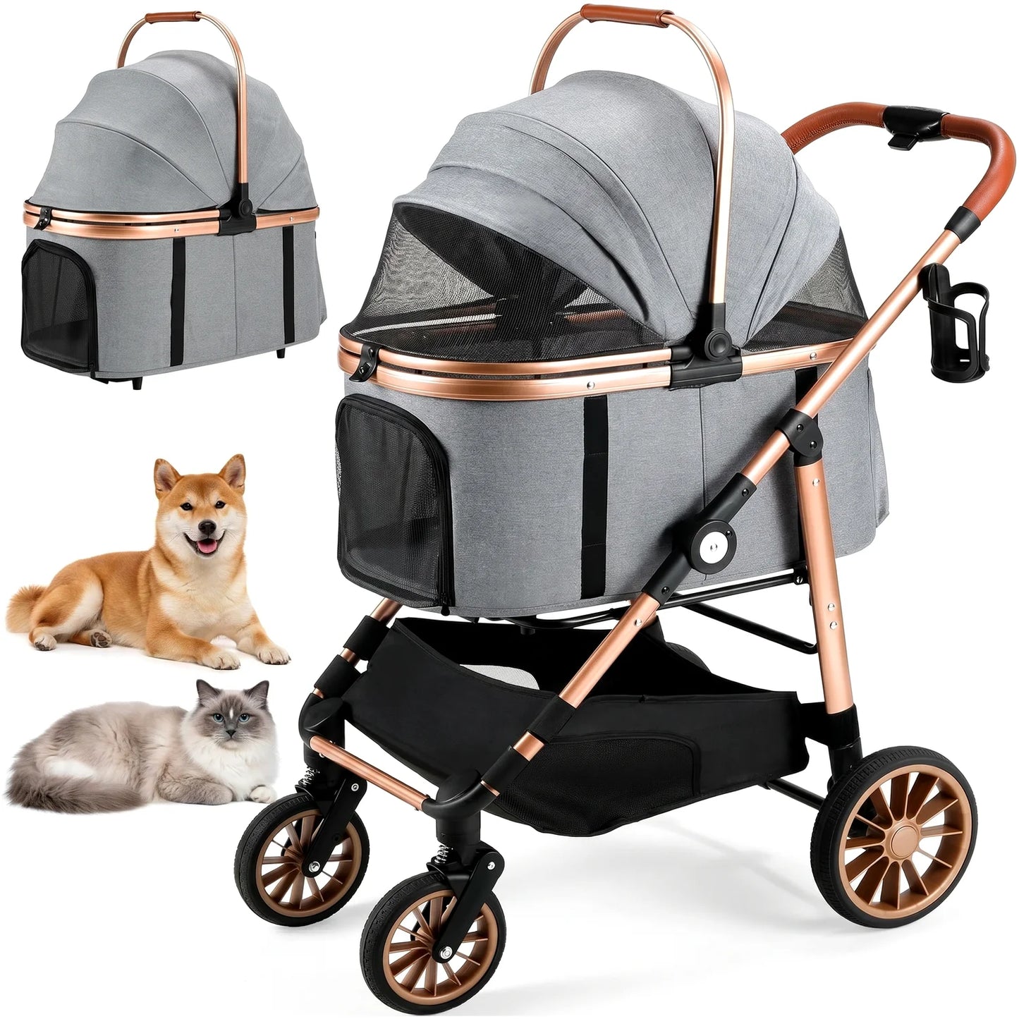 All Terrain Foldable Pet Stroller With Carrier