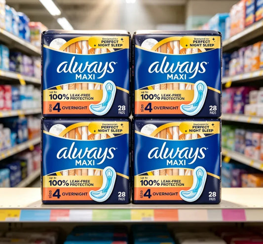Overnight Absorbency Maxi Pads without Wings Size 4 Heavy Flow Sanitary Napkins 28 Count Long Super Pads for Women Ultra Protection for Night Use