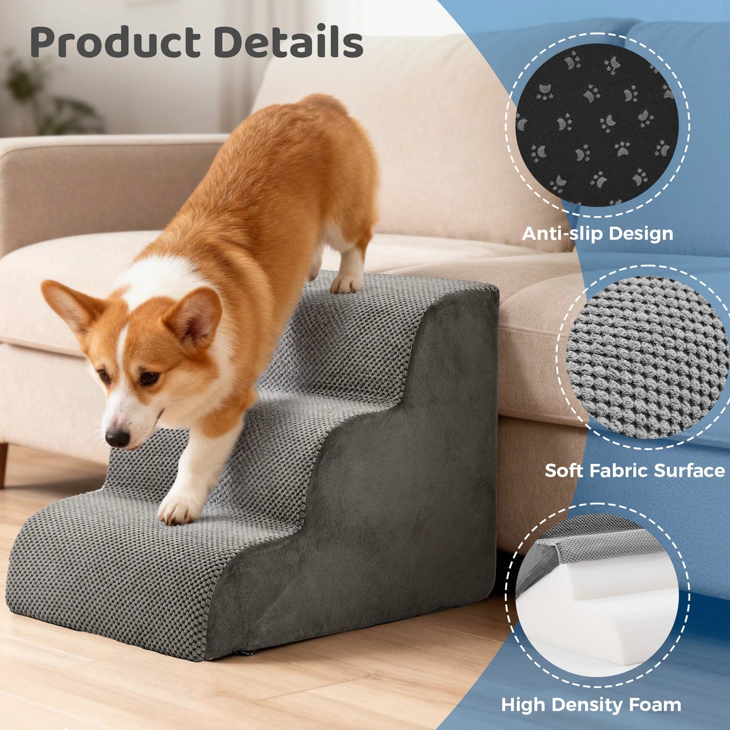Curved Foam Dog Stairs For Small Dogs Non Slip Ramp