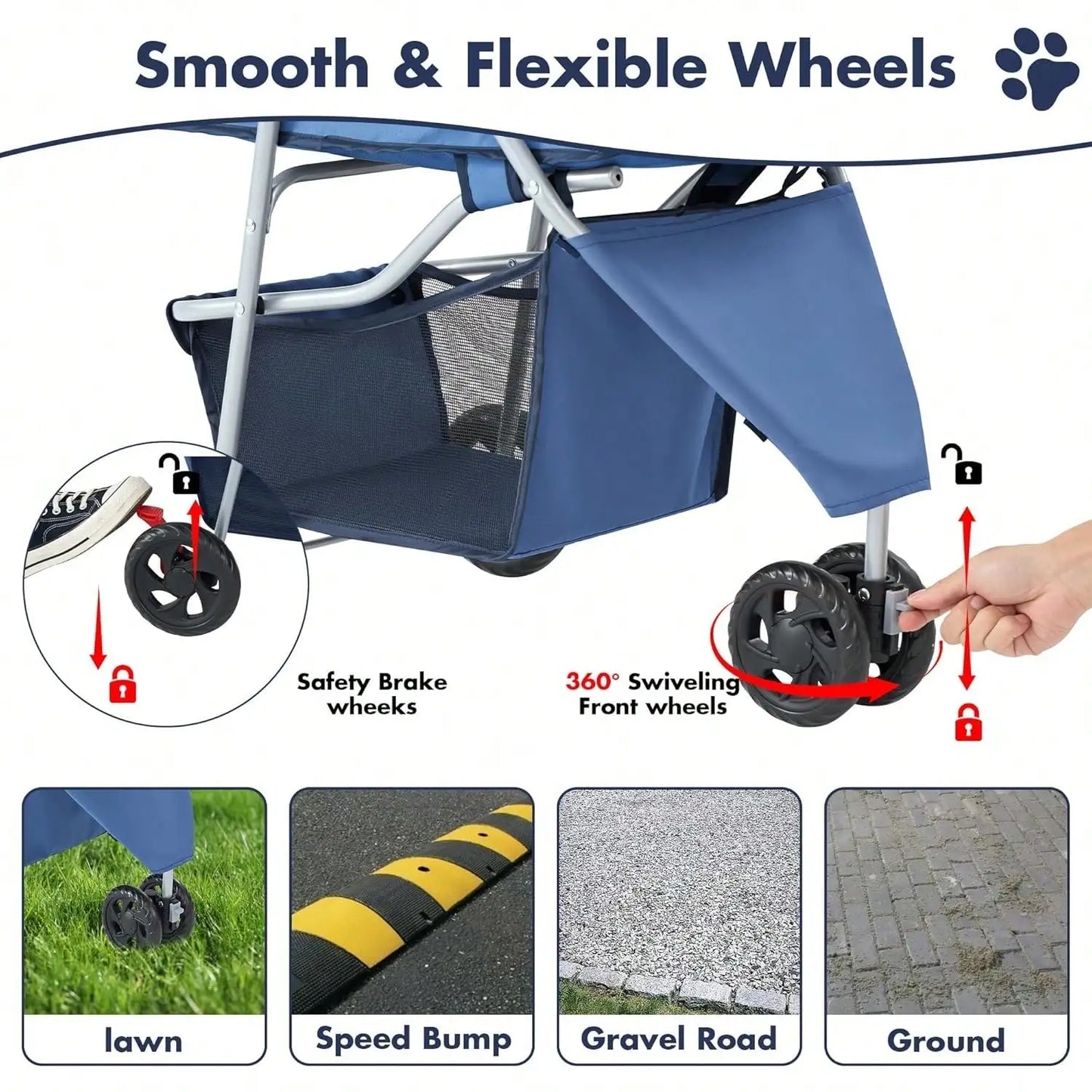Three Wheel Pet Stroller Foldable With Cup Holder And Basket