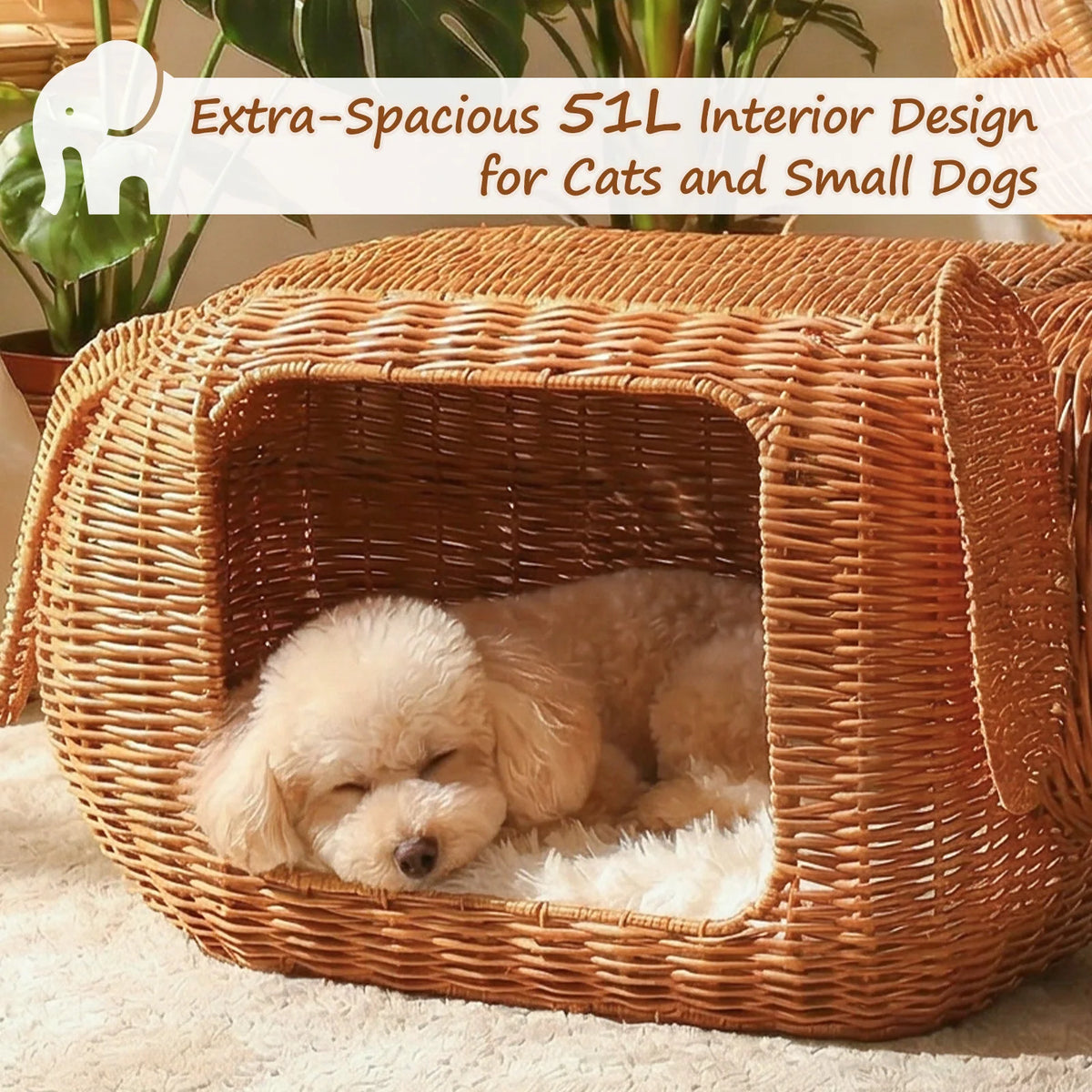 Pawz Road Elephant Wicker Cat Bed With Cushion