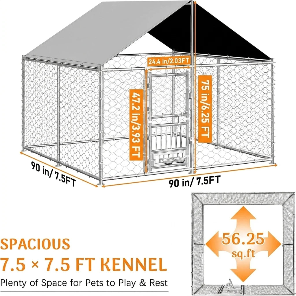 Heavy Duty Dual Opening Large Dog Kennel Stainless Steel Bowl