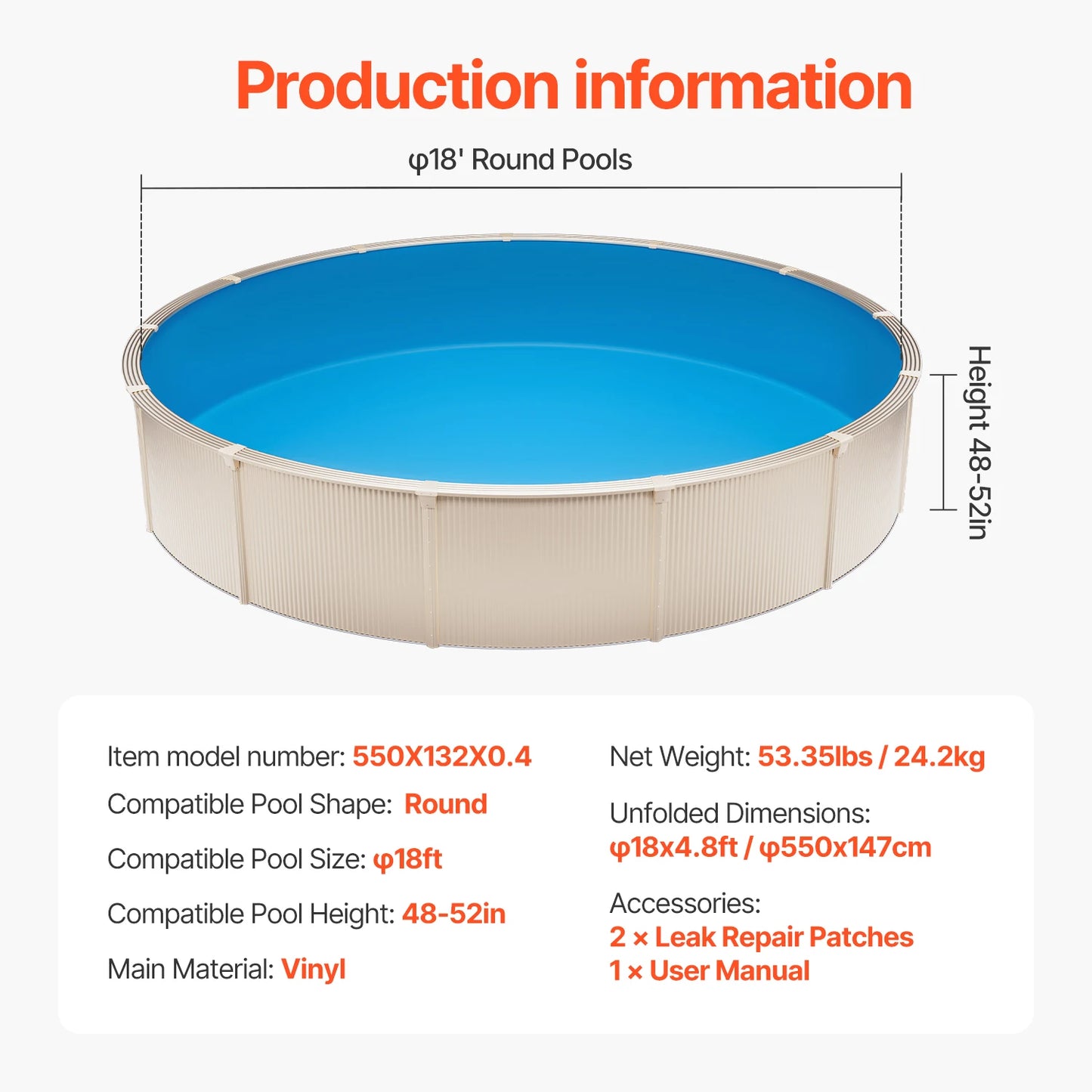 SucceBuy Round Pool Liner Standard Gauge Vinyl Replacement