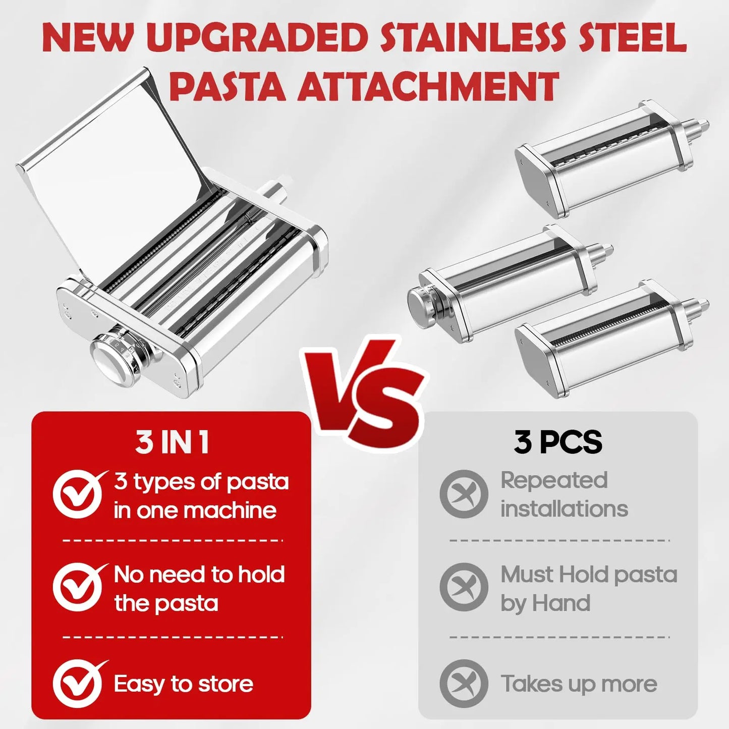 GVODE 3In1 Stainless Steel Pasta Attachment For KitchenAid