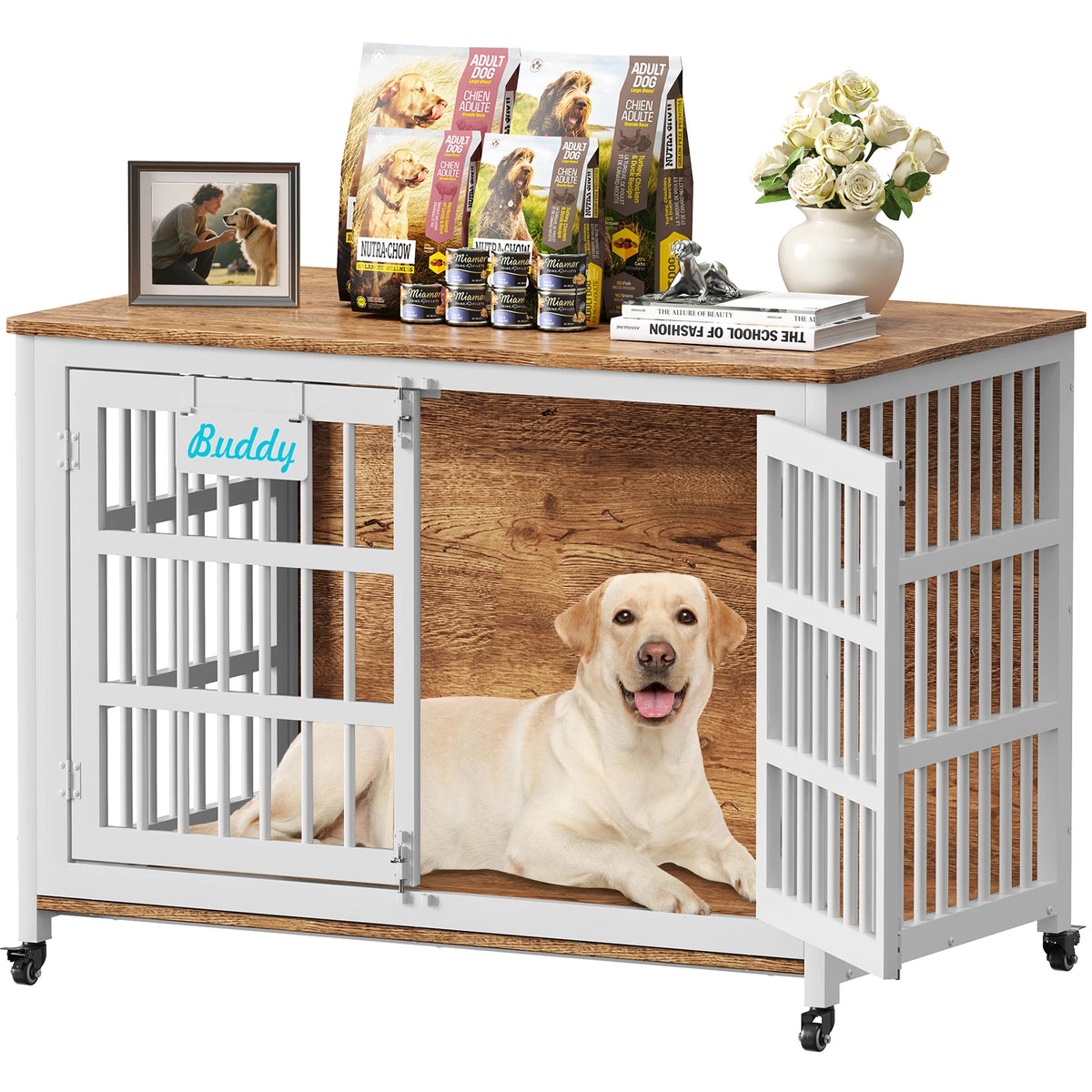 Heavy Duty Dog Crate Furniture With Casters And Wheels