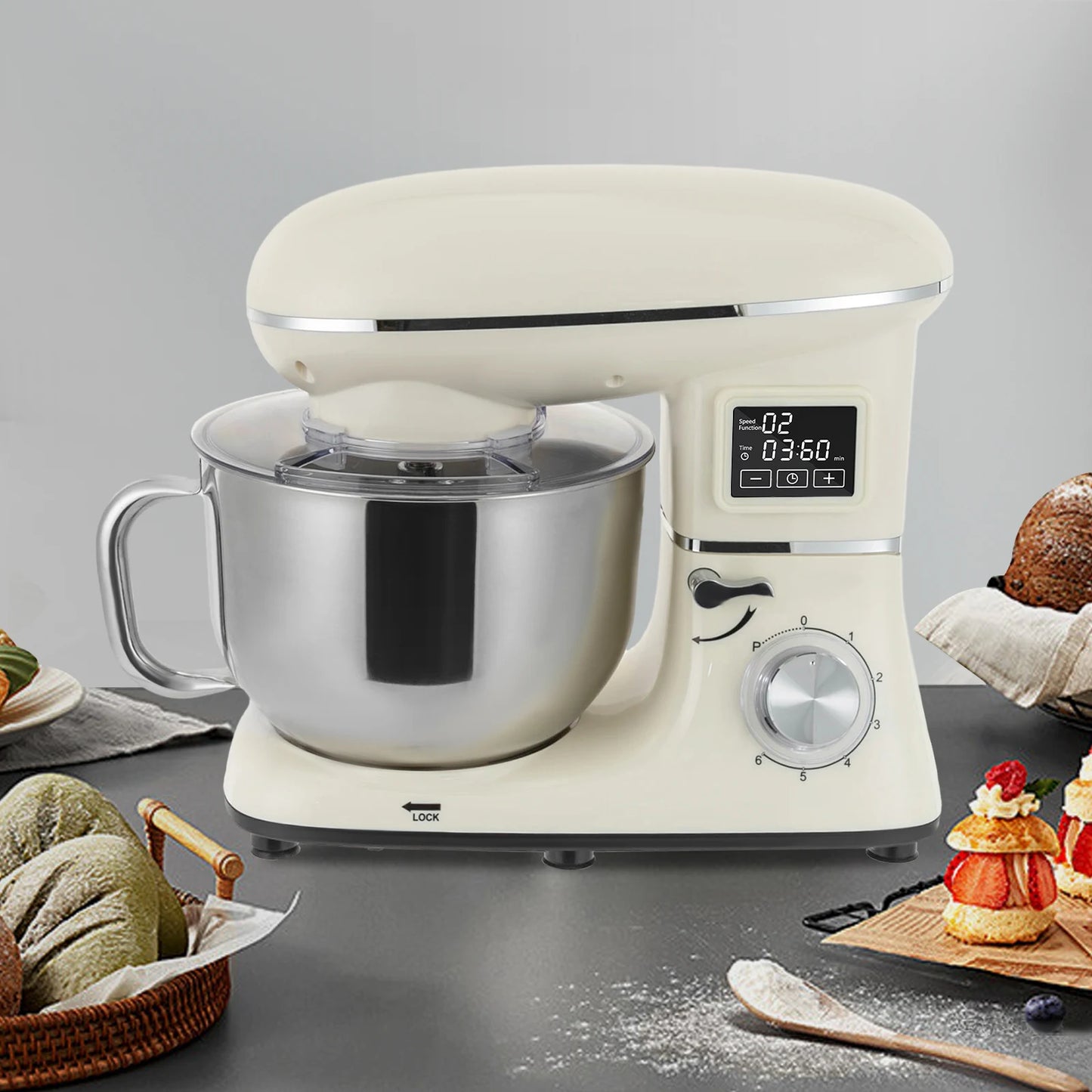 Digital Kitchen Stand Mixer With Timer And Dough Hook