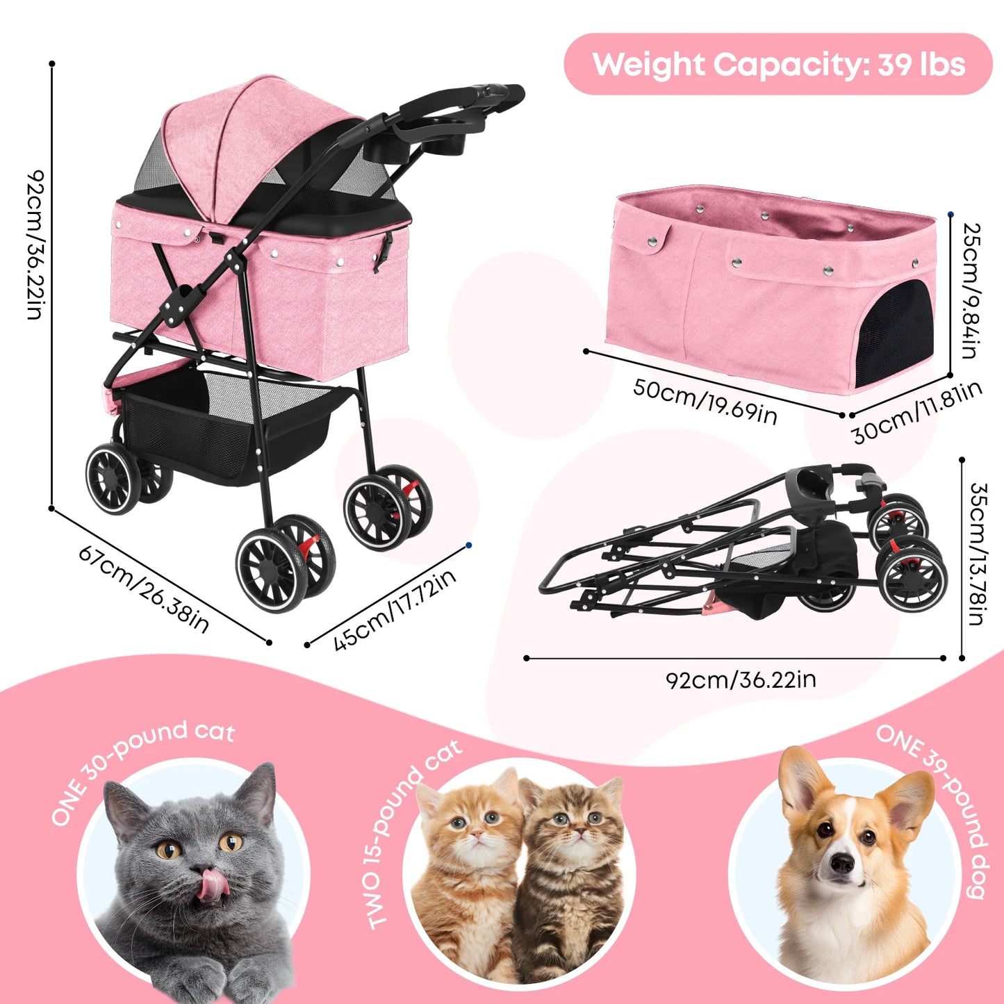 Chihuahua Pet Stroller Portable Foldable Dog Cat Carrier