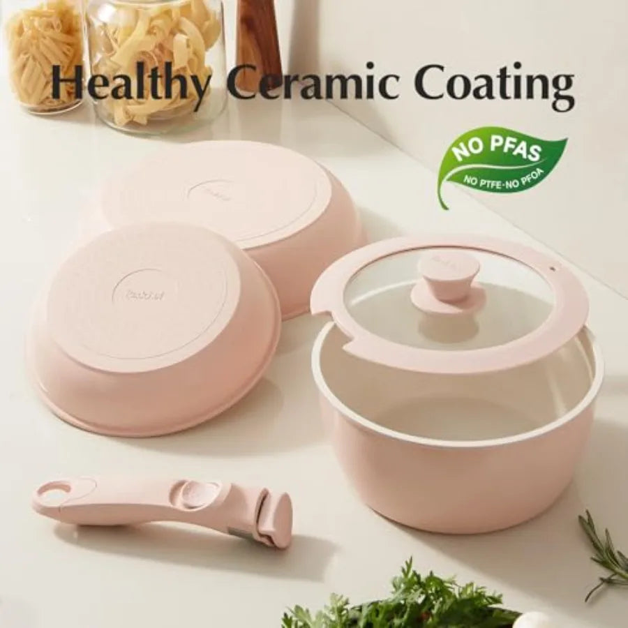 Pans and Pots Set Nonstick, Ceramic Cookware Set with Detachable Handles 16Pcs, Induction Dishwasher Oven Safe Kitchen Cooking
