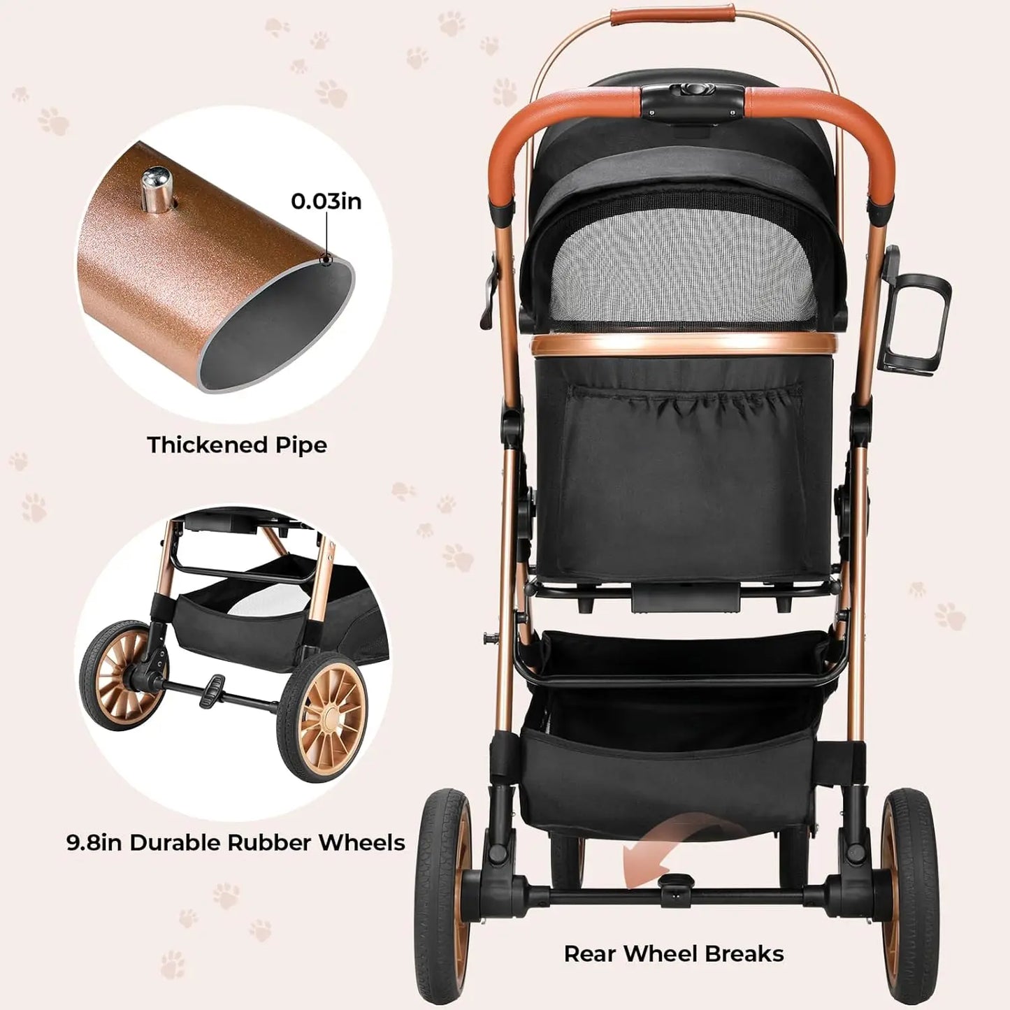 All Terrain Foldable Pet Stroller With Carrier