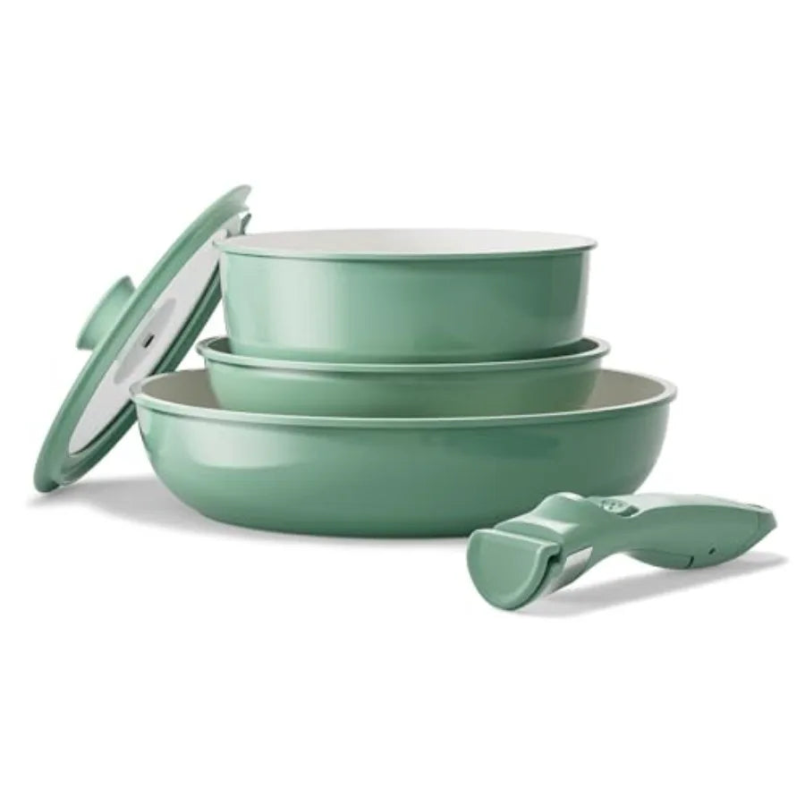 Pans and Pots Set Nonstick, Ceramic Cookware Set with Detachable Handles 16Pcs, Induction Dishwasher Oven Safe Kitchen Cooking