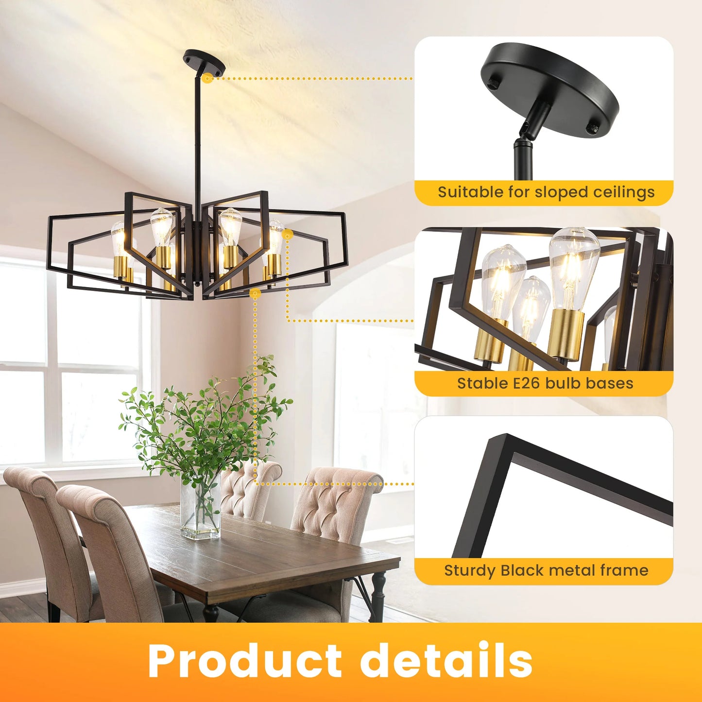 Geometric 8 Light Chandelier With Adjustable Height