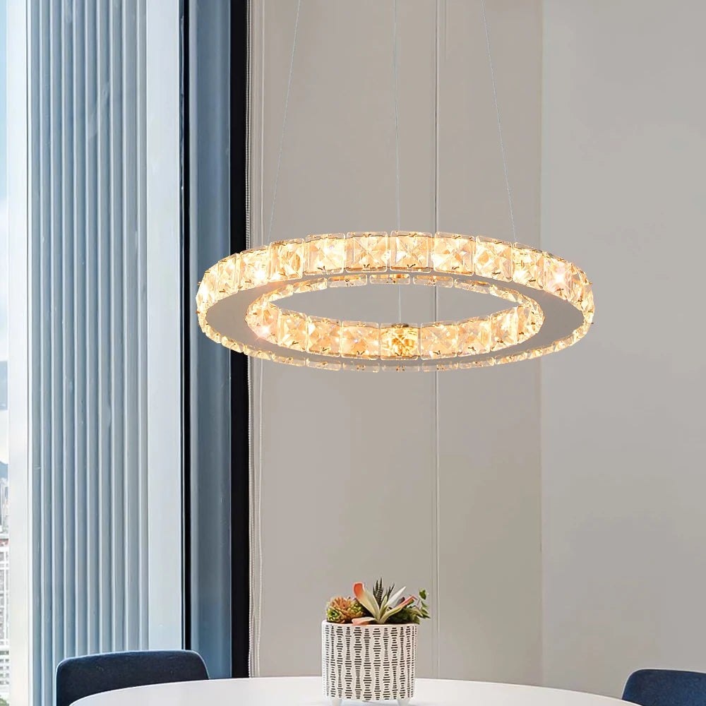 GreeLustr Modern Rings Led Pendant Light Crystal Chandelier